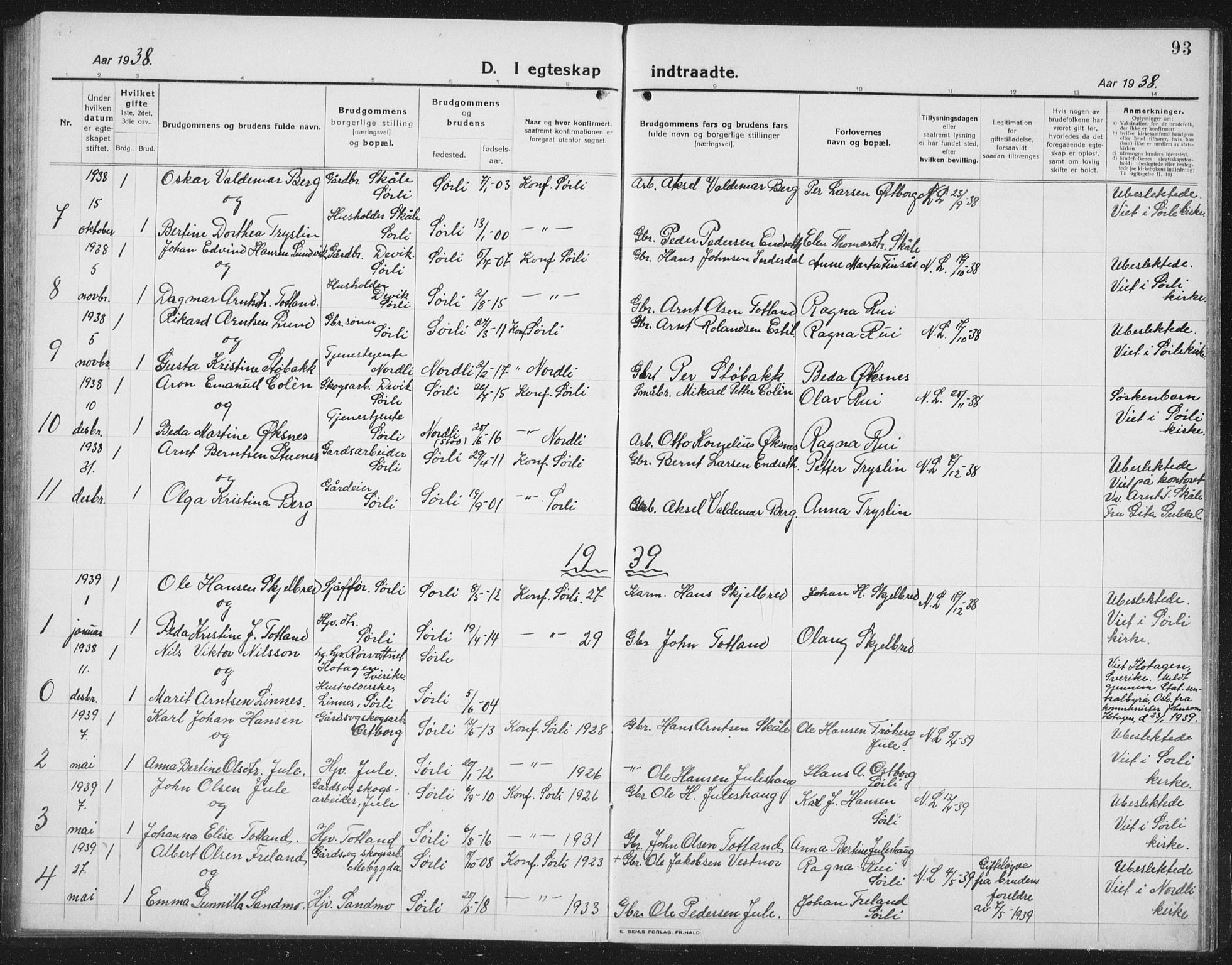 Ministerialprotokoller, klokkerbøker og fødselsregistre - Nord-Trøndelag, SAT/A-1458/757/L0507: Parish register (copy) no. 757C02, 1923-1939, p. 93