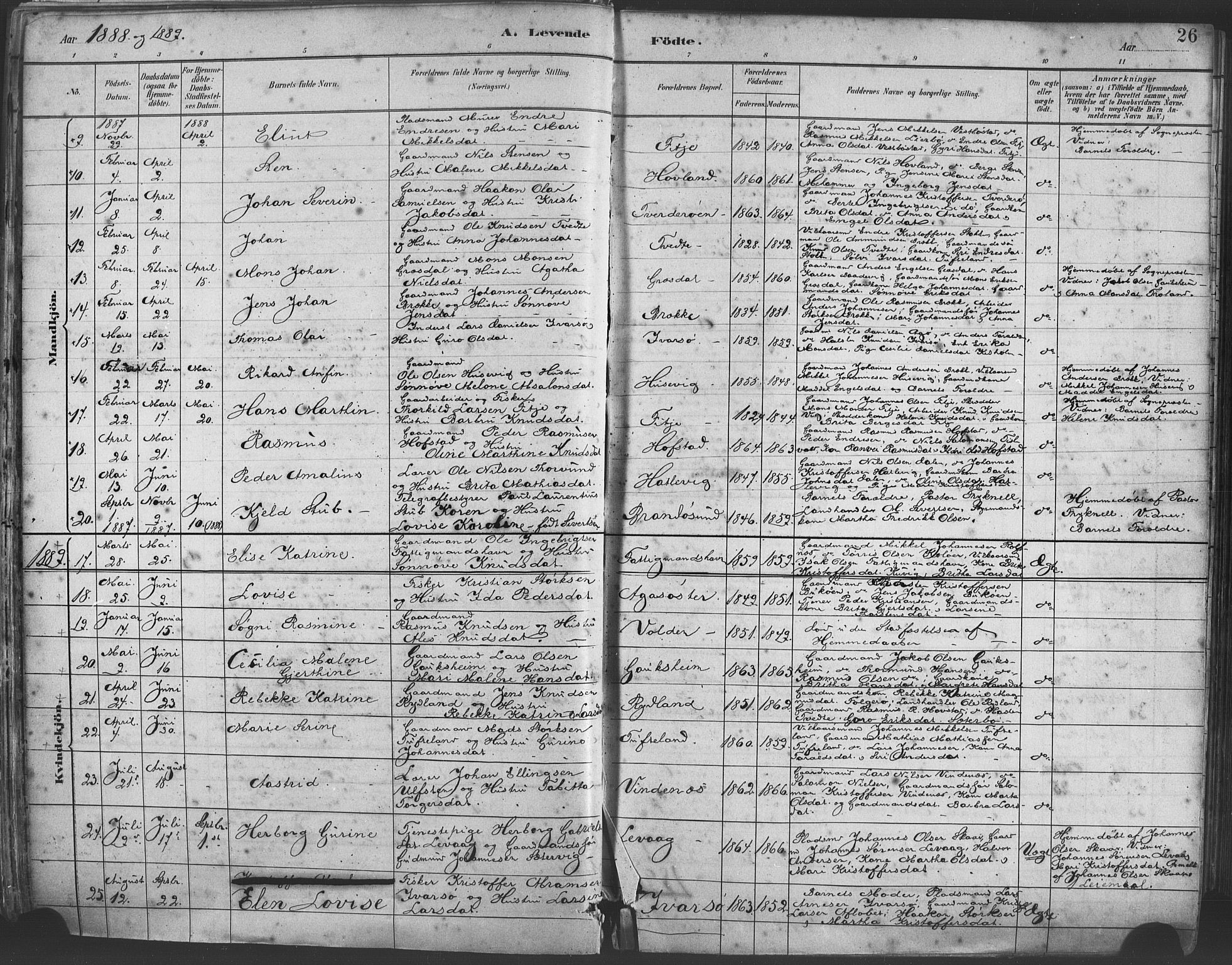 Fitjar sokneprestembete, AV/SAB-A-99926: Parish register (official) no. A 2, 1882-1899, p. 26