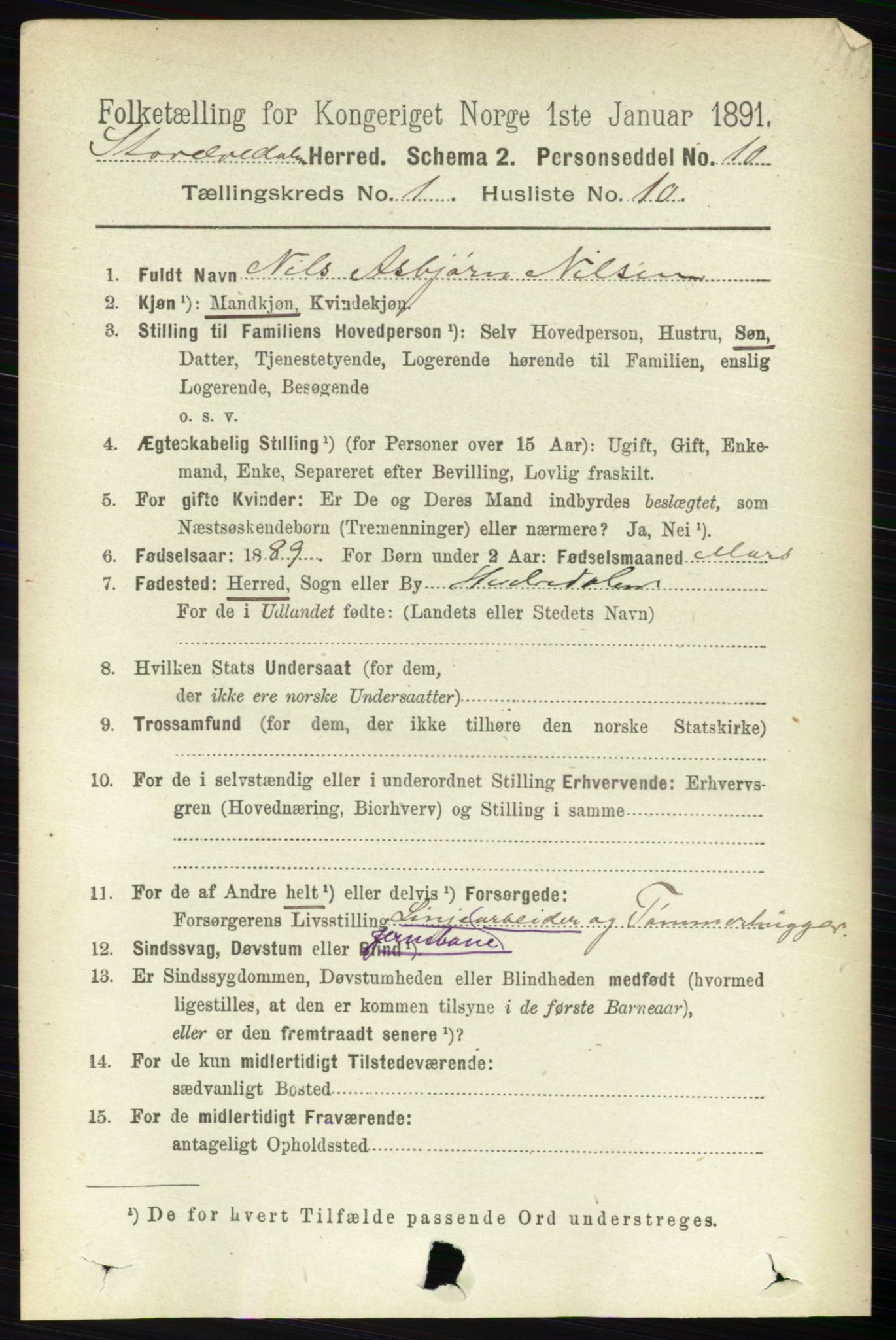 RA, 1891 census for 0430 Stor-Elvdal, 1891, p. 135