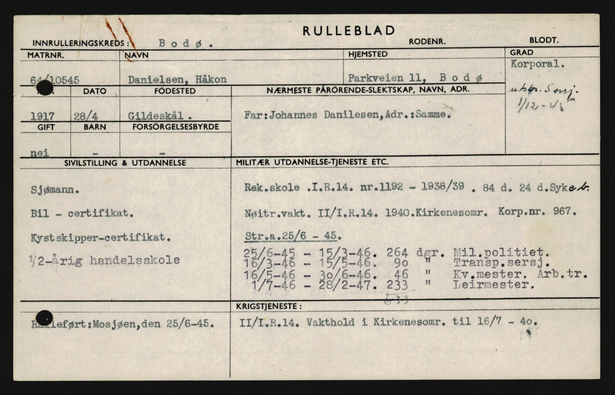 Forsvaret, Sør-Hålogaland landforsvar, AV/RA-RAFA-2552/P/Pa/L0303: Personellmapper for slettet personell, yrkesbefal og vernepliktig befal, født 1917-1920, 1936-1980, p. 35