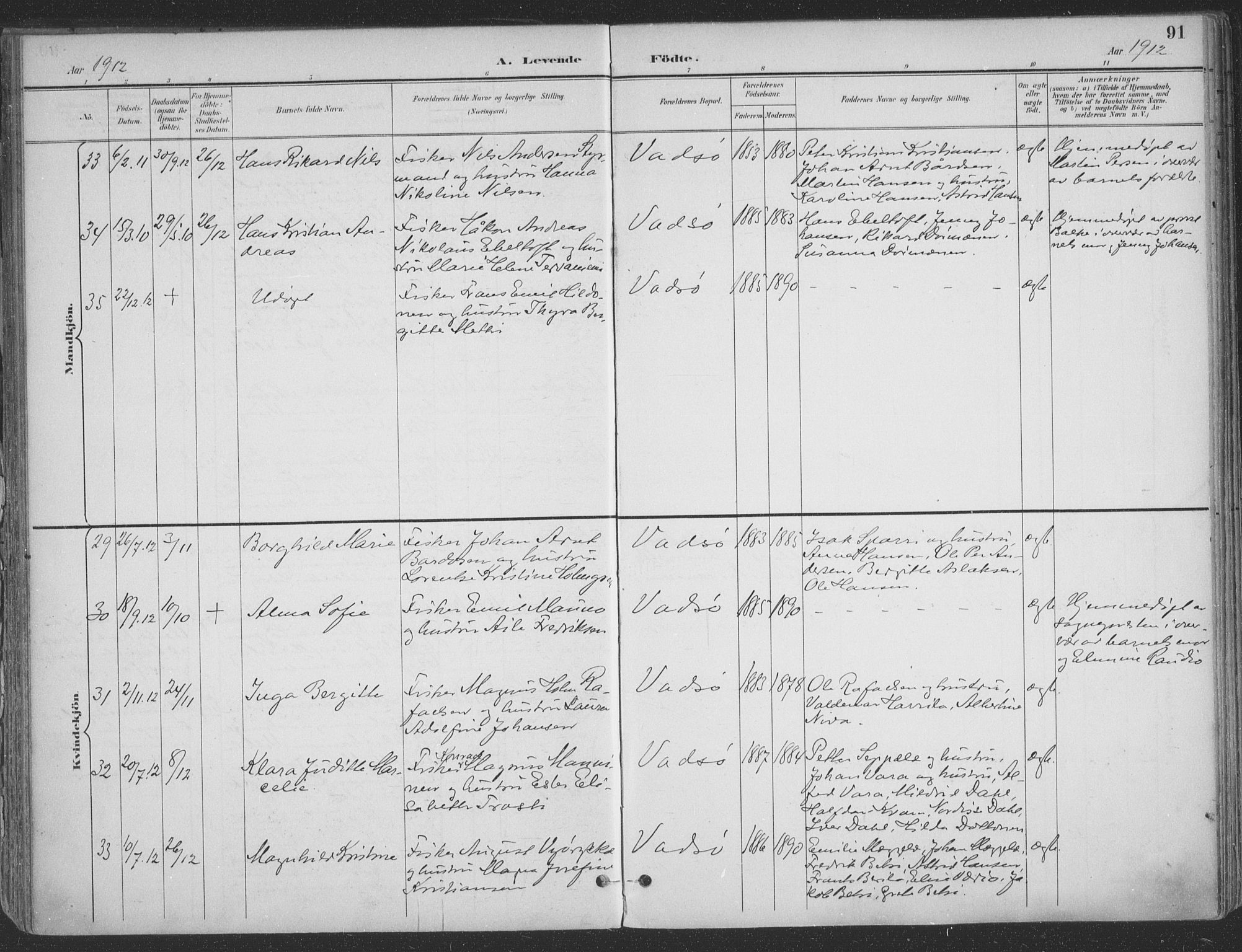Vadsø sokneprestkontor, AV/SATØ-S-1325/H/Ha/L0007kirke: Parish register (official) no. 7, 1896-1916, p. 91