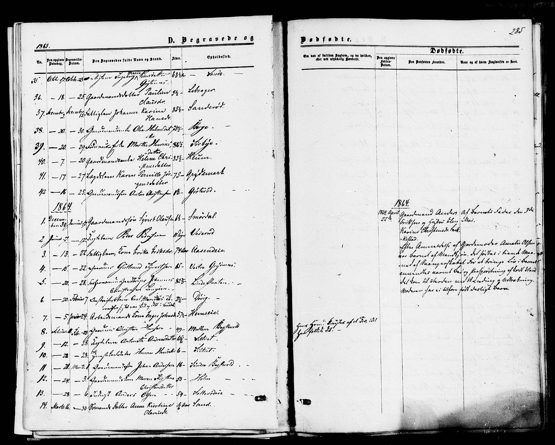 Våle kirkebøker, SAKO/A-334/F/Fa/L0010: Parish register (official) no. I 10, 1861-1877, p. 285