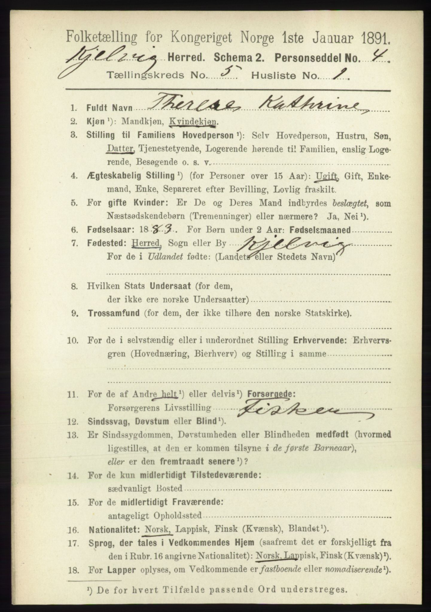 RA, 1891 census for 2019 Kjelvik, 1891, p. 549