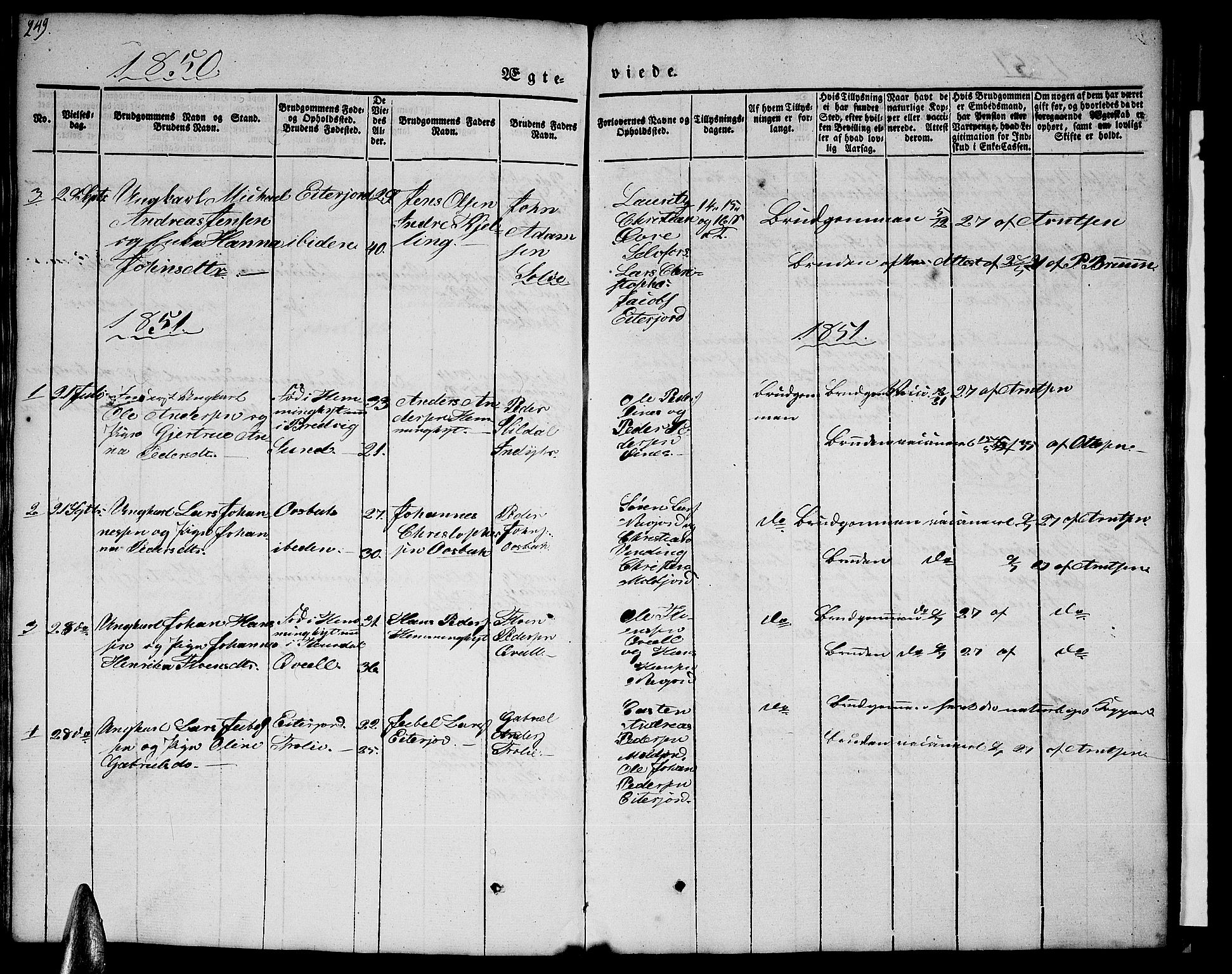 Ministerialprotokoller, klokkerbøker og fødselsregistre - Nordland, AV/SAT-A-1459/846/L0652: Parish register (copy) no. 846C02, 1841-1871, p. 249