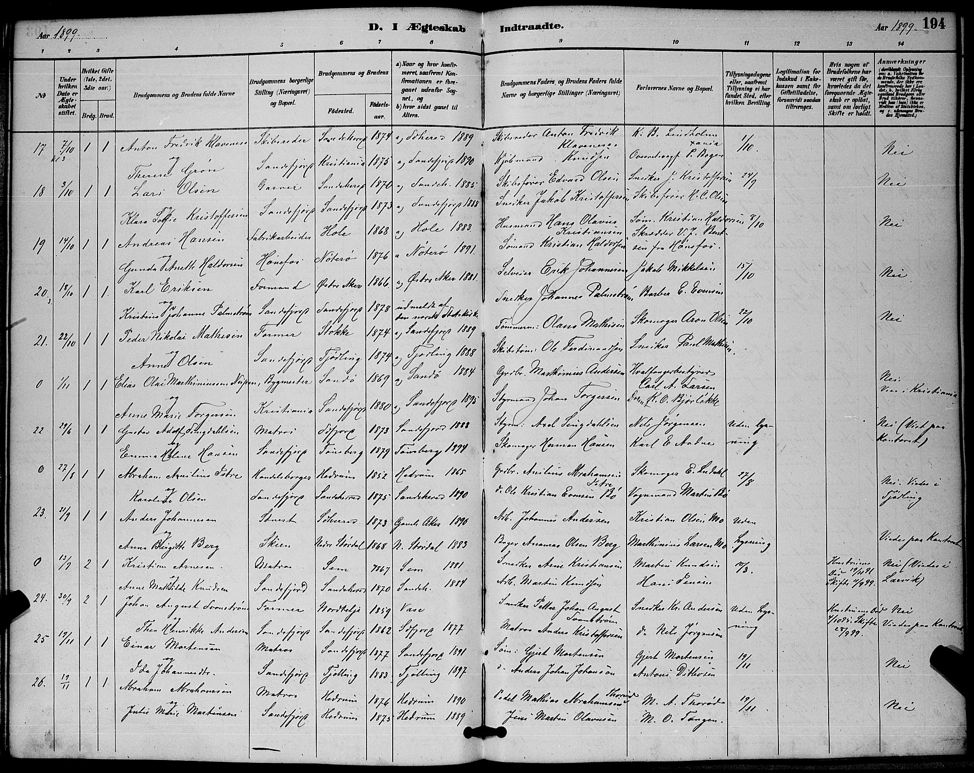 Sandefjord kirkebøker, AV/SAKO-A-315/G/Ga/L0001: Parish register (copy) no. 1, 1885-1903, p. 194