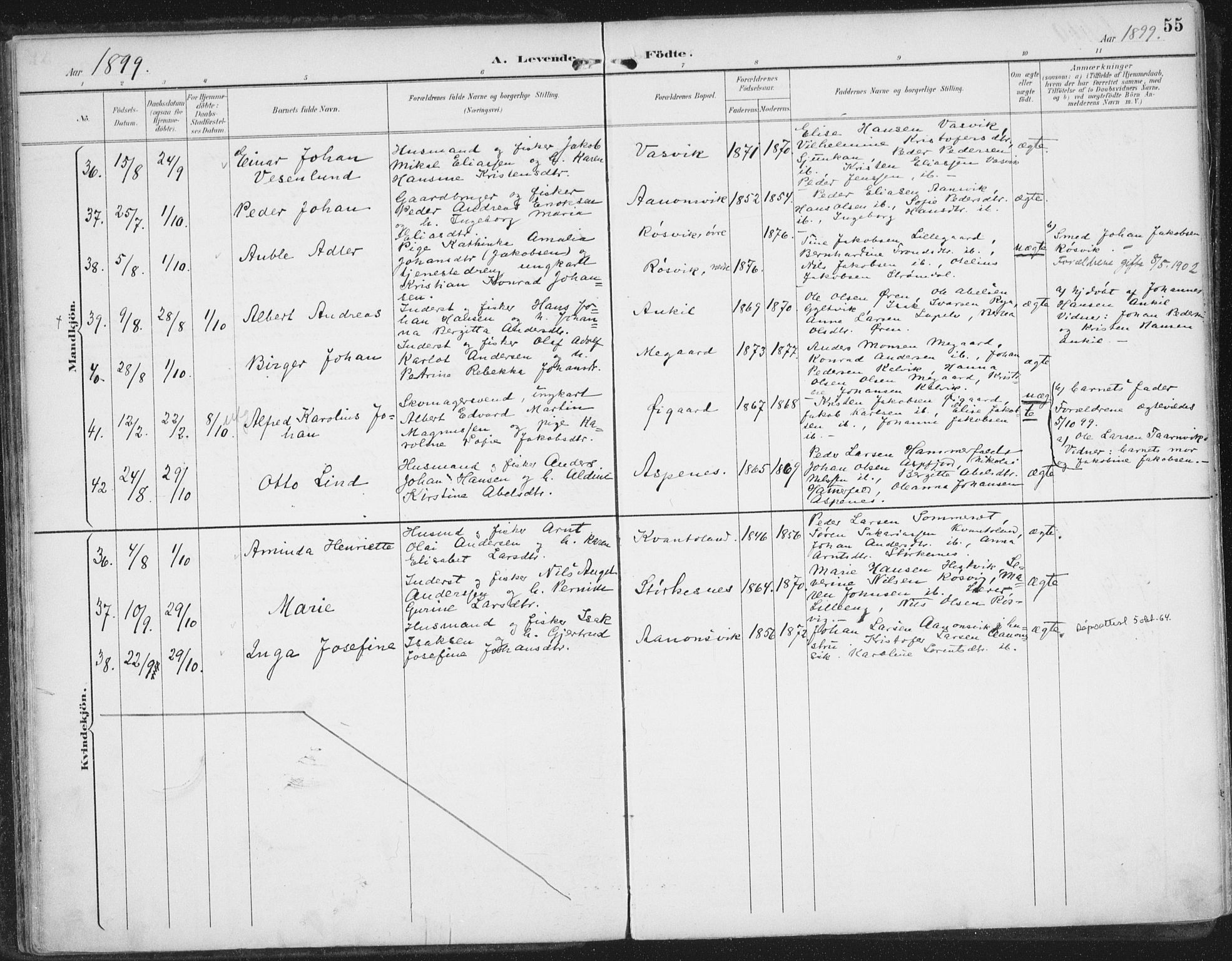 Ministerialprotokoller, klokkerbøker og fødselsregistre - Nordland, SAT/A-1459/854/L0779: Parish register (official) no. 854A02, 1892-1909, p. 55