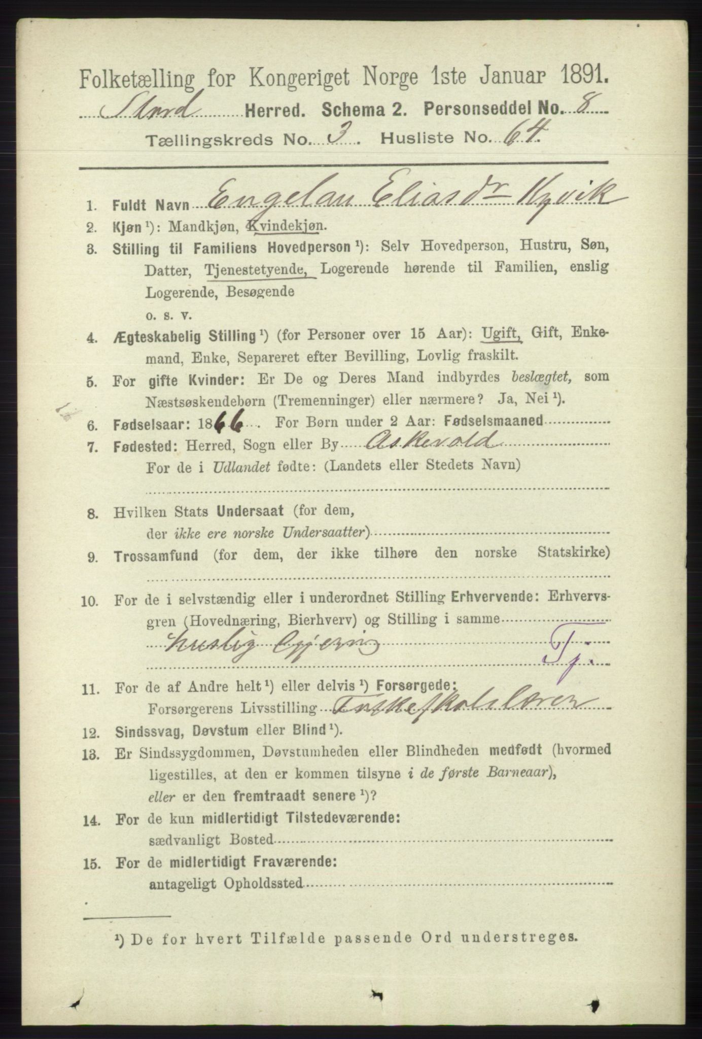 RA, 1891 census for 1221 Stord, 1891, p. 955