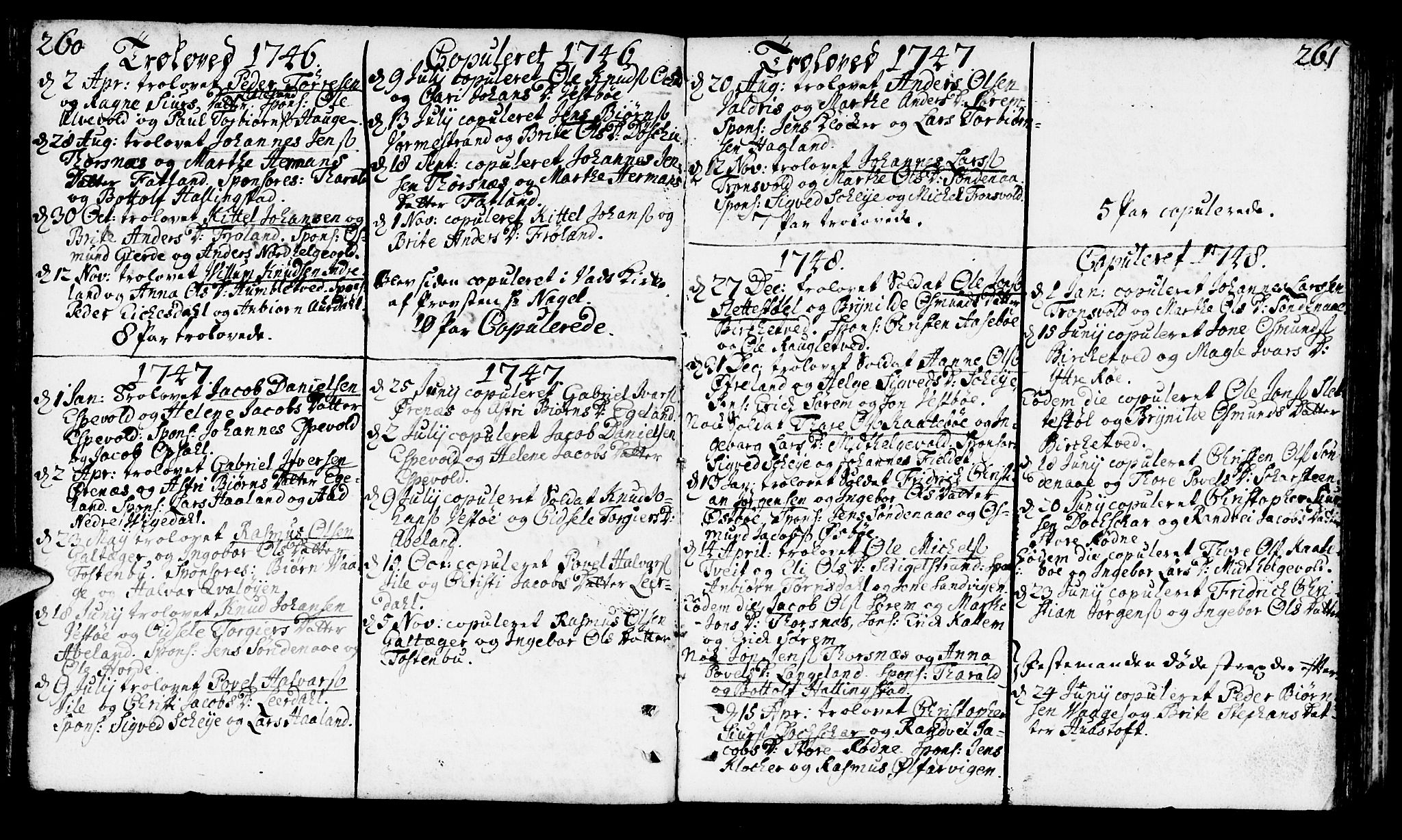 Vikedal sokneprestkontor, AV/SAST-A-101840/01/IV: Parish register (official) no. A 1, 1737-1778, p. 260-261