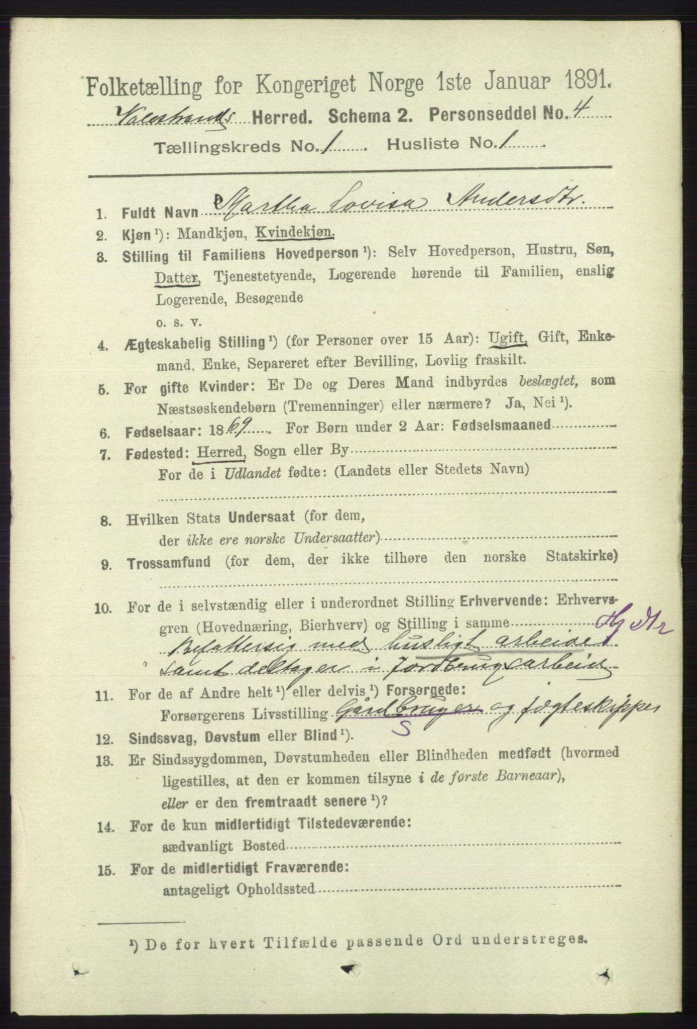 RA, 1891 census for 1217 Valestrand, 1891, p. 59