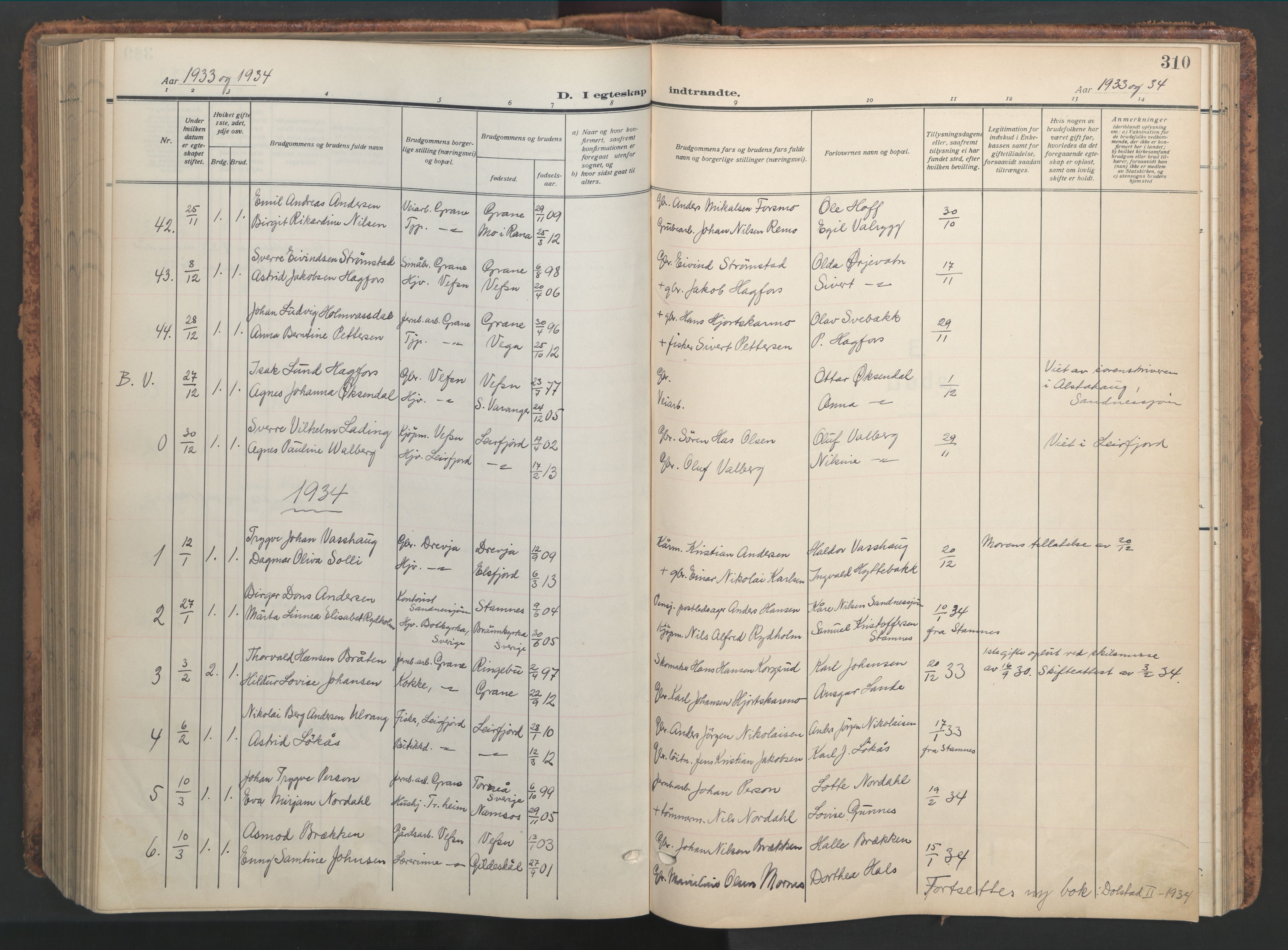 Ministerialprotokoller, klokkerbøker og fødselsregistre - Nordland, AV/SAT-A-1459/820/L0302: Parish register (copy) no. 820C04, 1917-1948, p. 310