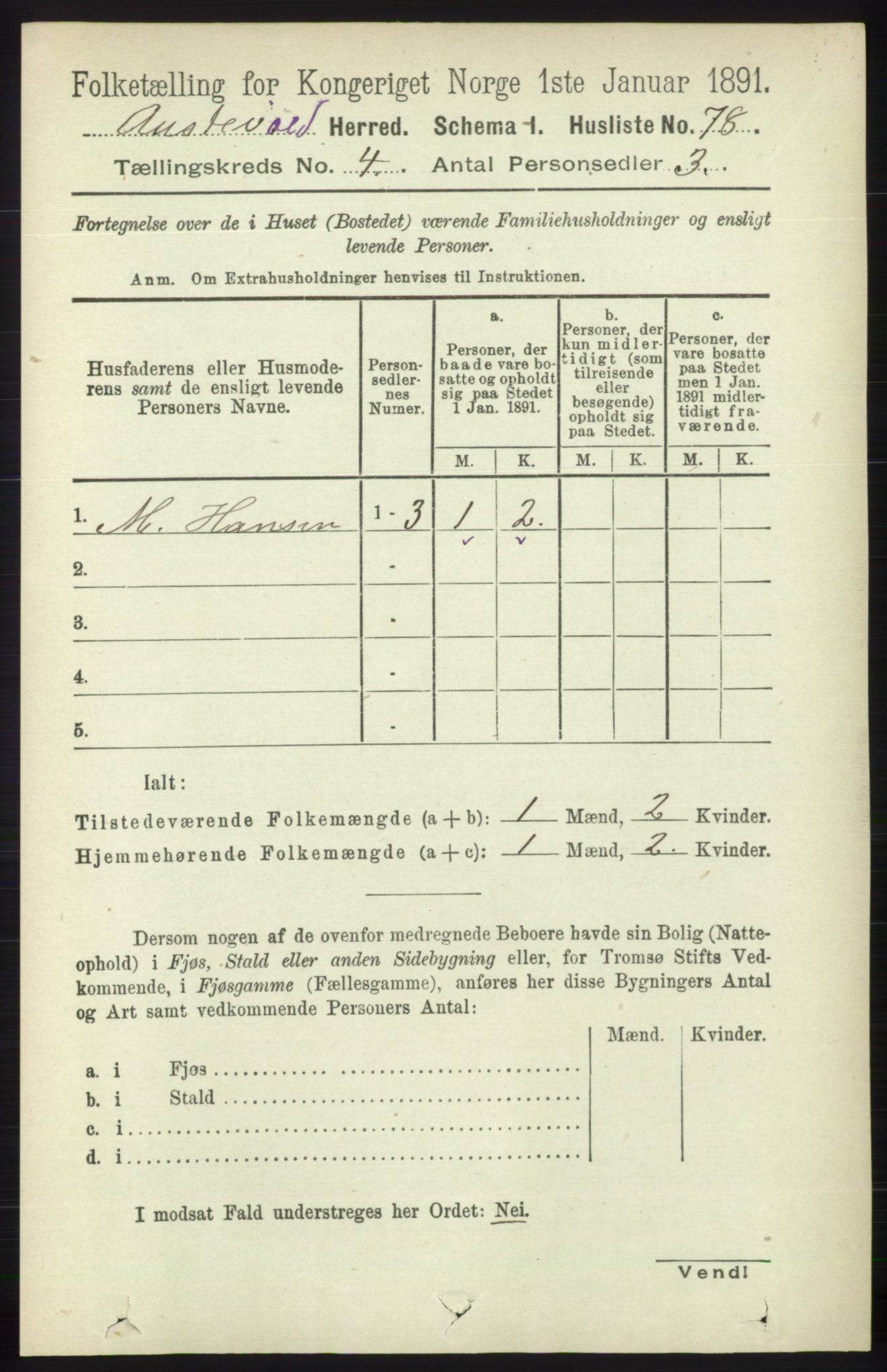 RA, 1891 census for 1244 Austevoll, 1891, p. 1408