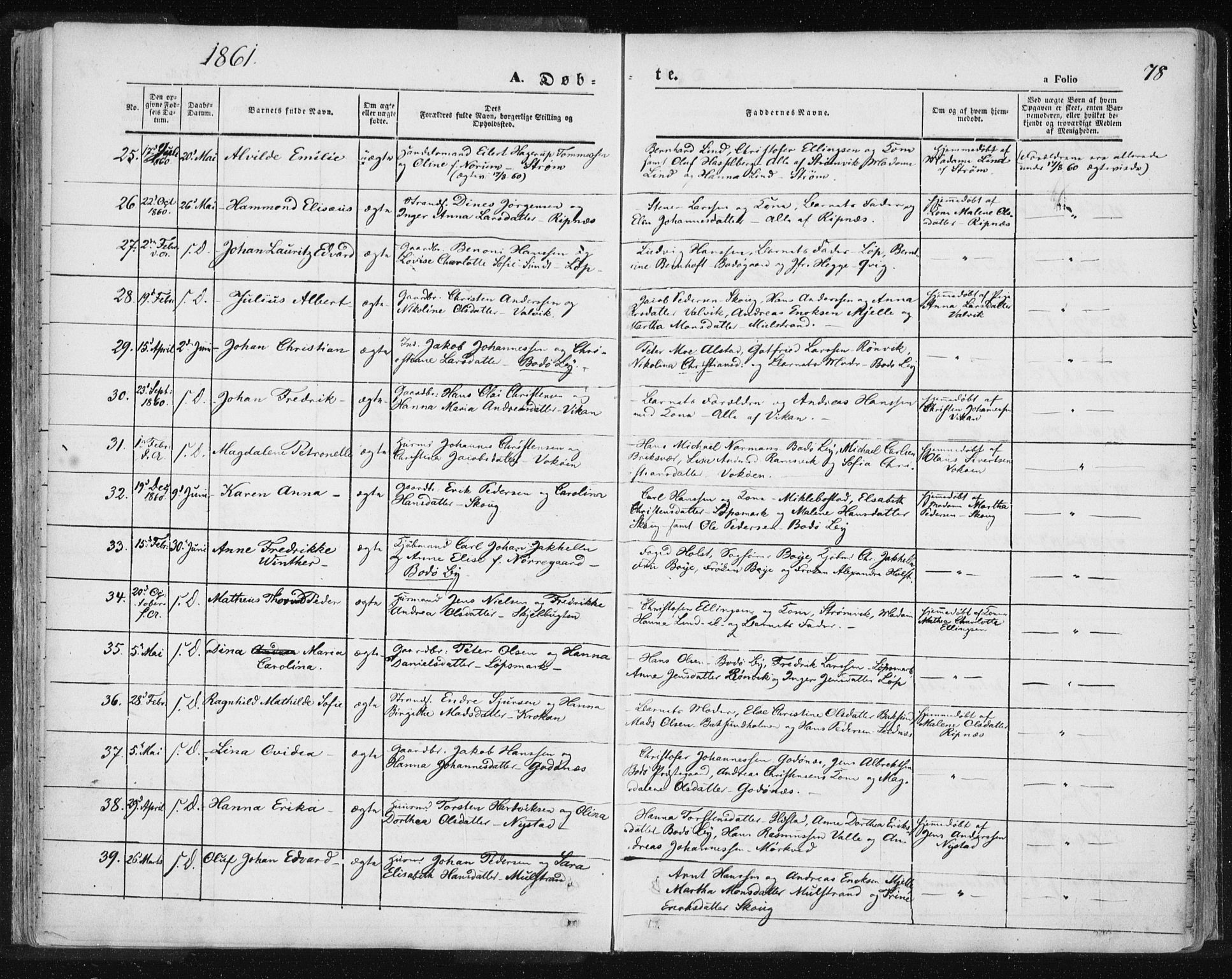 Ministerialprotokoller, klokkerbøker og fødselsregistre - Nordland, AV/SAT-A-1459/801/L0007: Parish register (official) no. 801A07, 1845-1863, p. 78