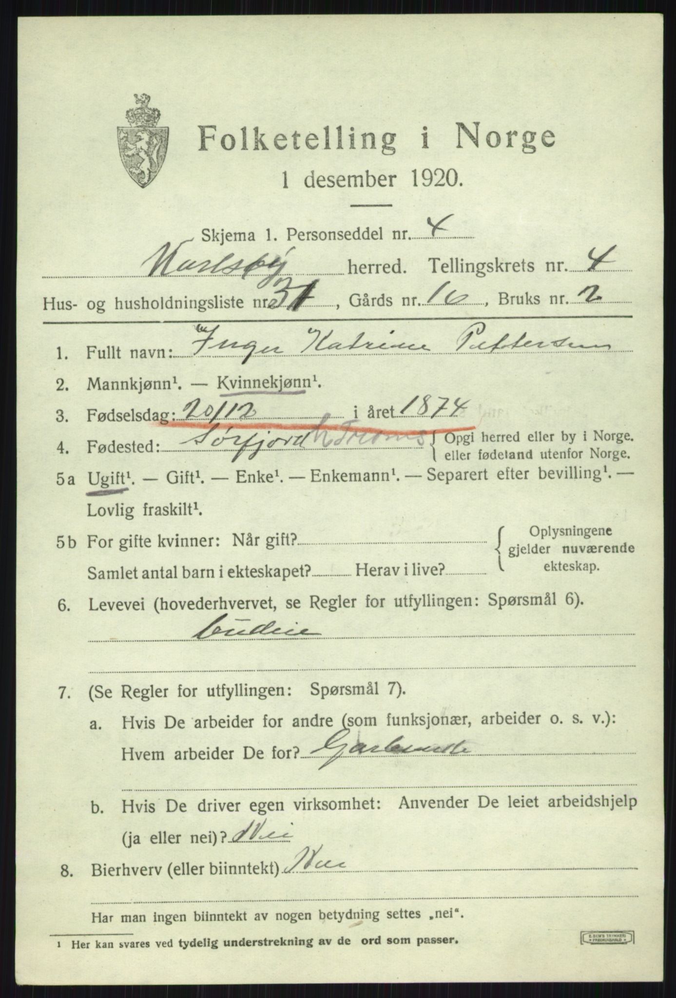 SATØ, 1920 census for Karlsøy, 1920, p. 2105