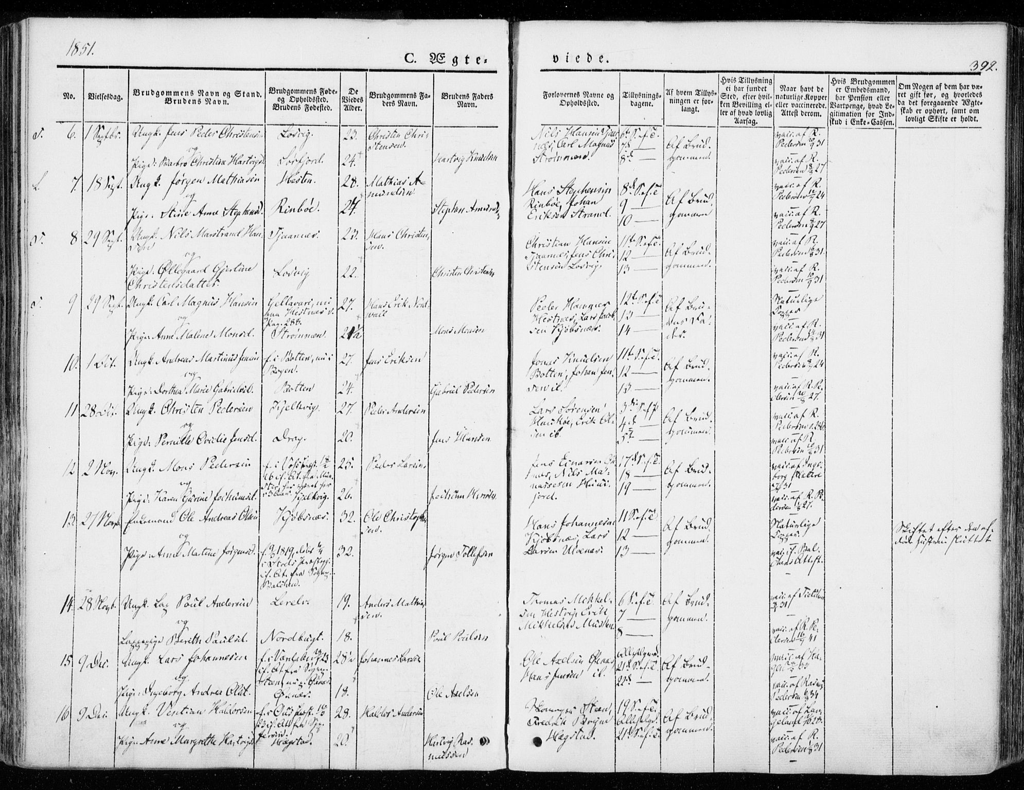 Ministerialprotokoller, klokkerbøker og fødselsregistre - Nordland, AV/SAT-A-1459/872/L1033: Parish register (official) no. 872A08, 1840-1863, p. 392