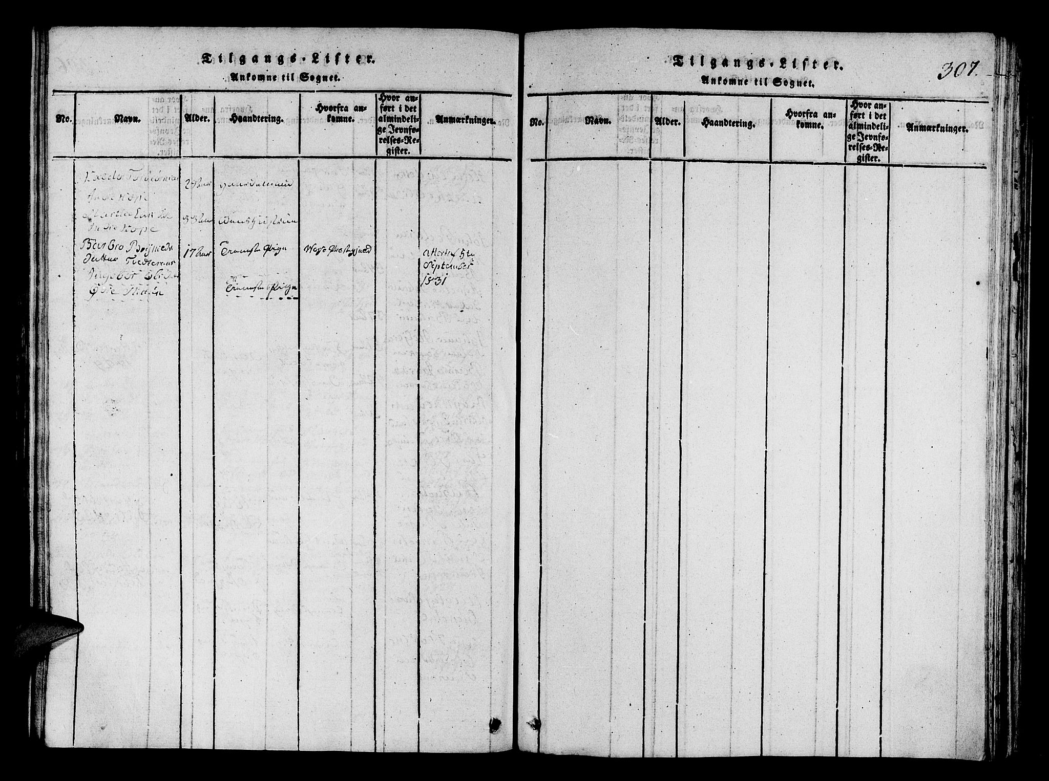 Fana Sokneprestembete, SAB/A-75101/H/Hab/Haba/L0001: Parish register (copy) no. A 1, 1816-1836, p. 307