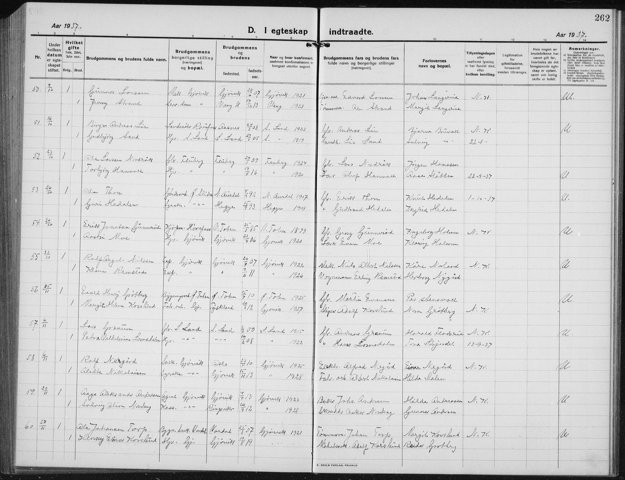 Vardal prestekontor, AV/SAH-PREST-100/H/Ha/Hab/L0017: Parish register (copy) no. 17, 1922-1941, p. 262