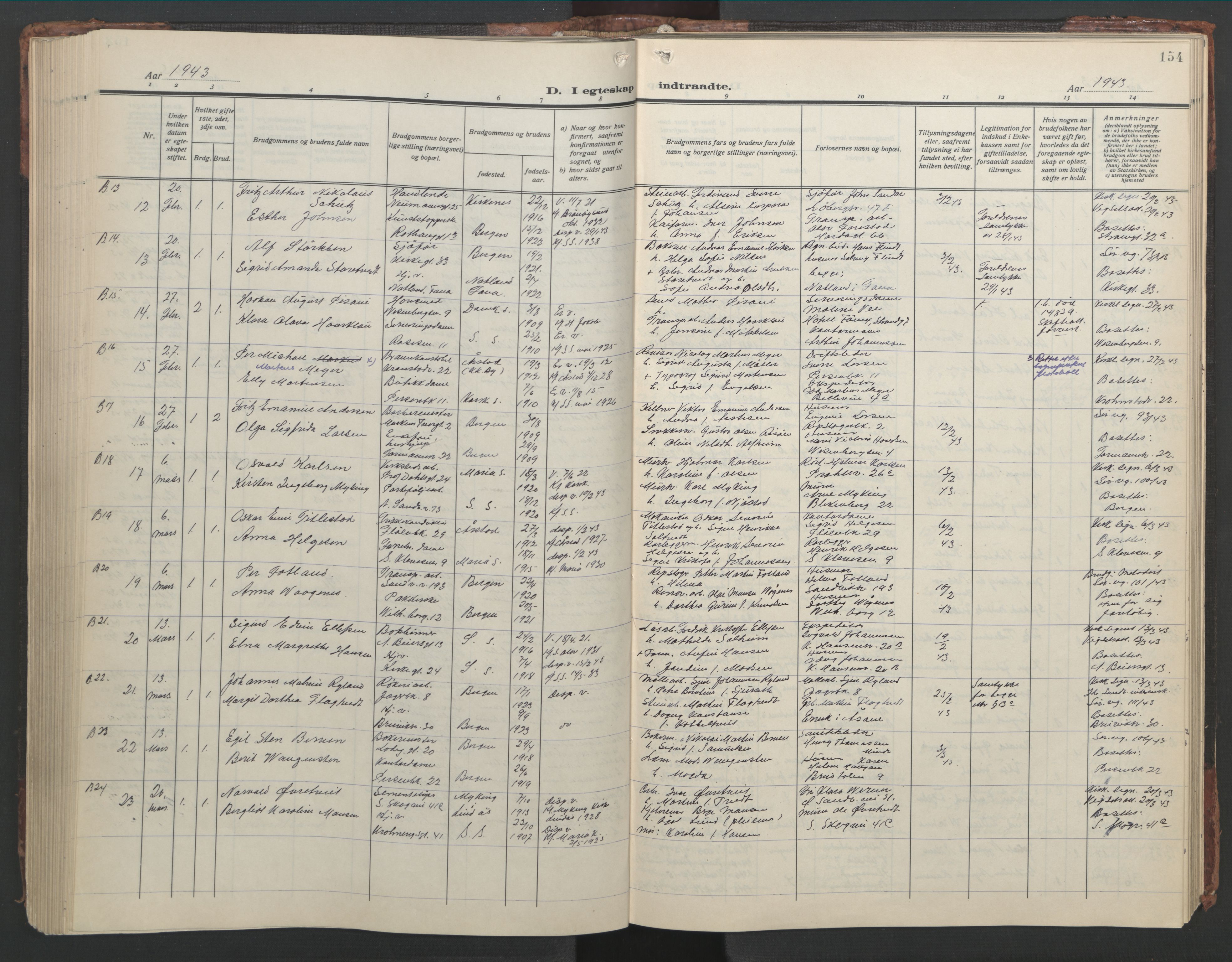 Sandviken Sokneprestembete, AV/SAB-A-77601/H/Hb/L0015: Parish register (copy) no. D 2, 1929-1953, p. 153b-154a