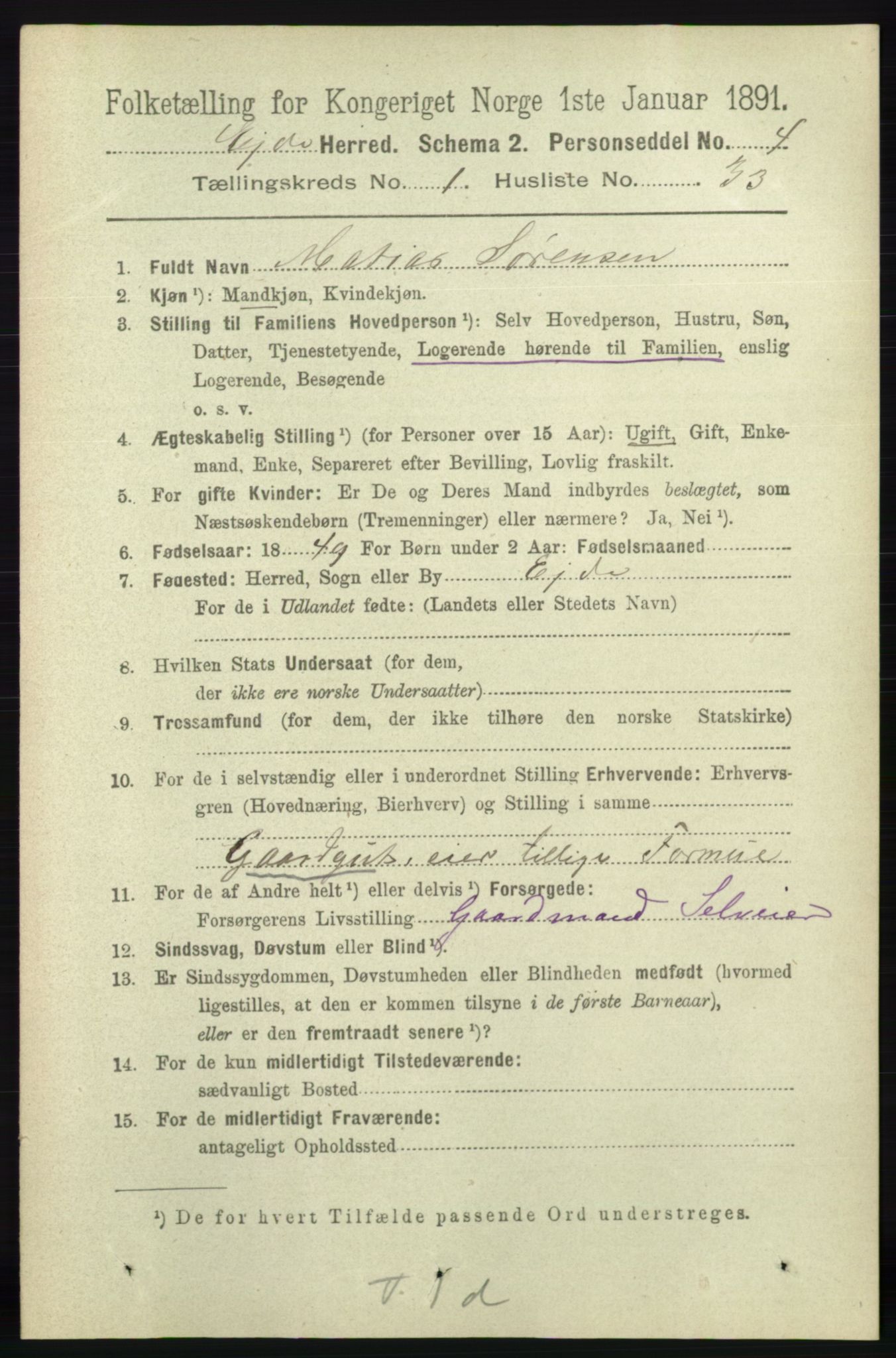 RA, 1891 census for 0925 Eide, 1891, p. 268