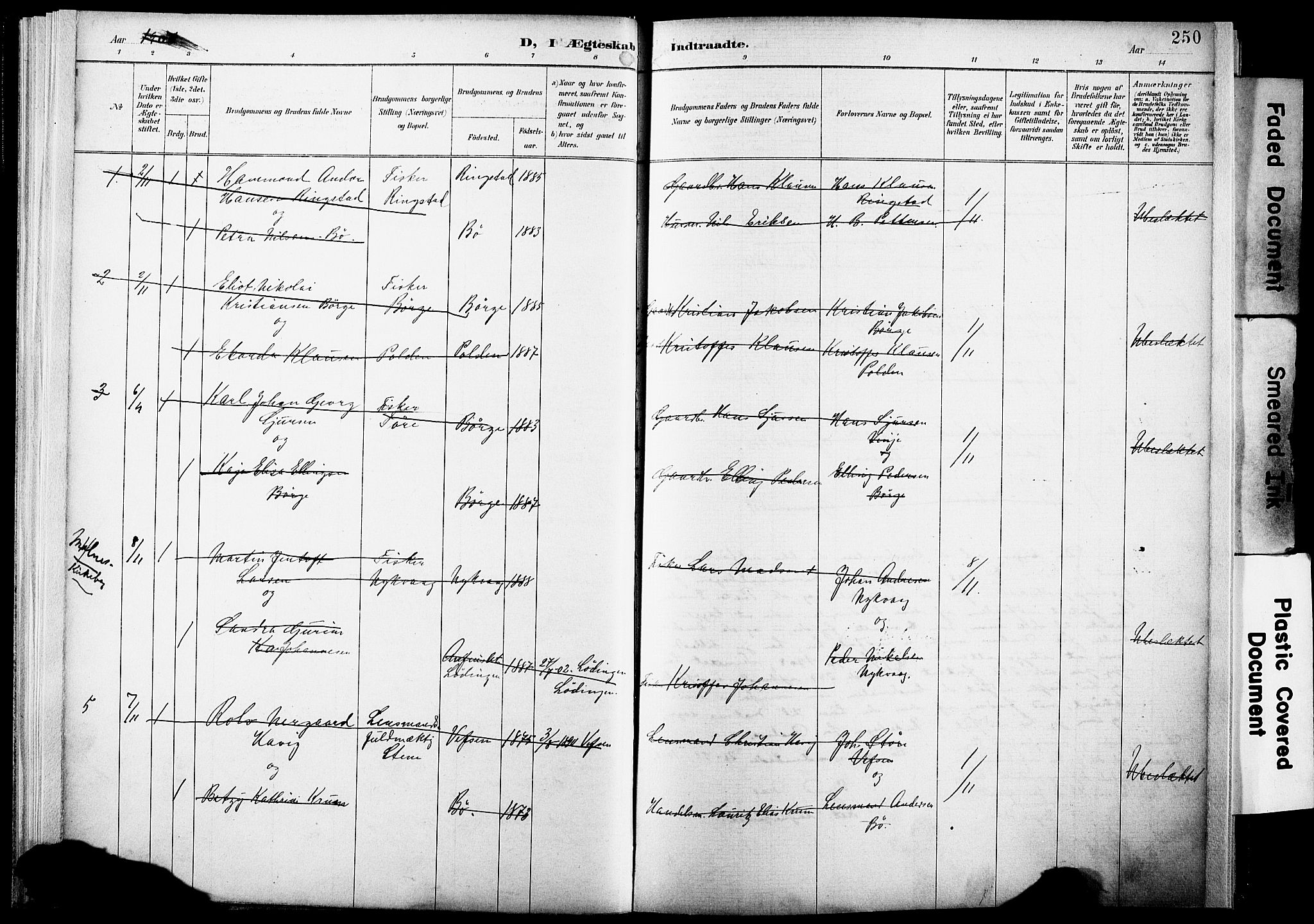 Ministerialprotokoller, klokkerbøker og fødselsregistre - Nordland, AV/SAT-A-1459/891/L1305: Parish register (official) no. 891A10, 1895-1921, p. 250