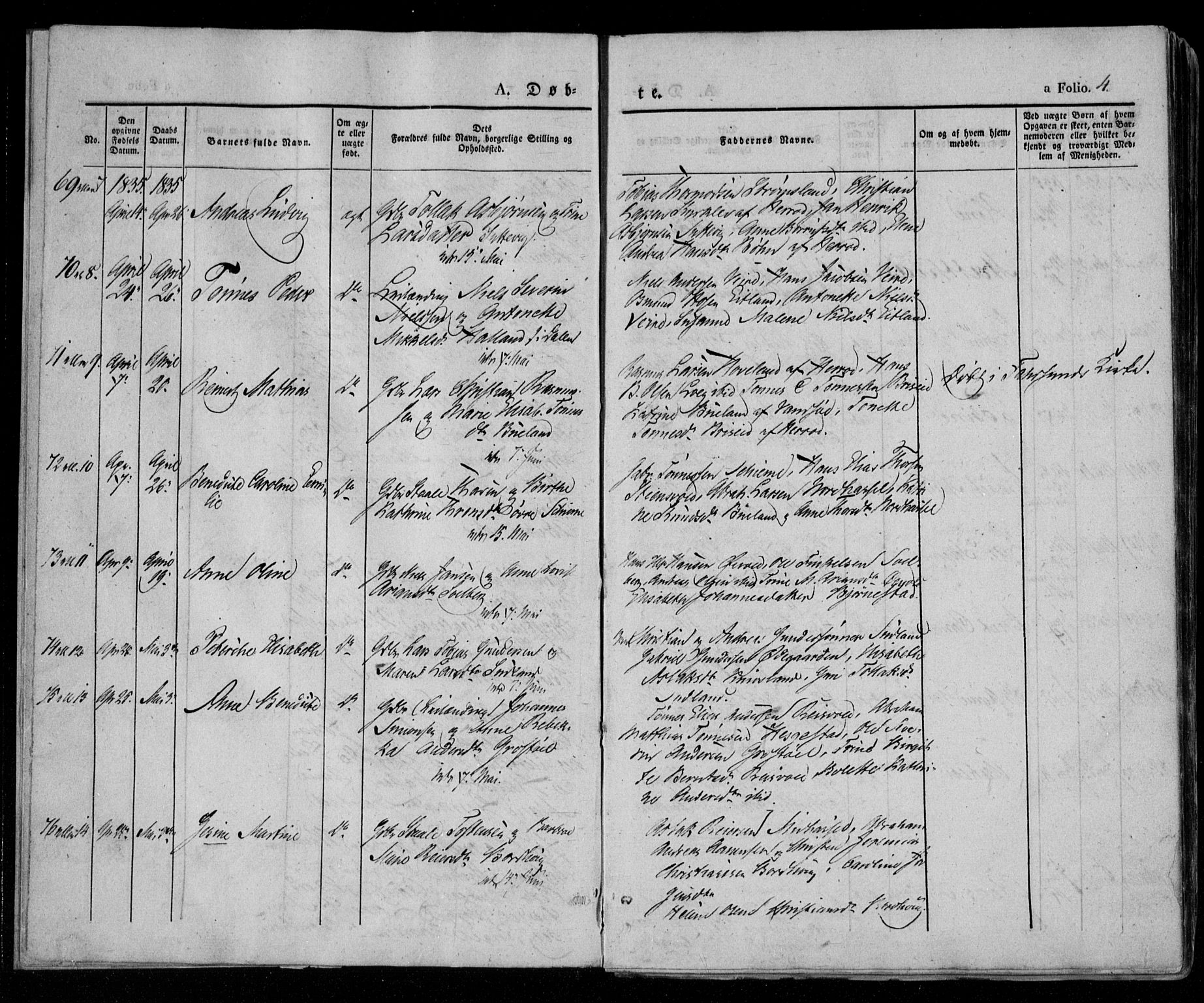 Lista sokneprestkontor, AV/SAK-1111-0027/F/Fa/L0009: Parish register (official) no. A 9, 1835-1846, p. 4