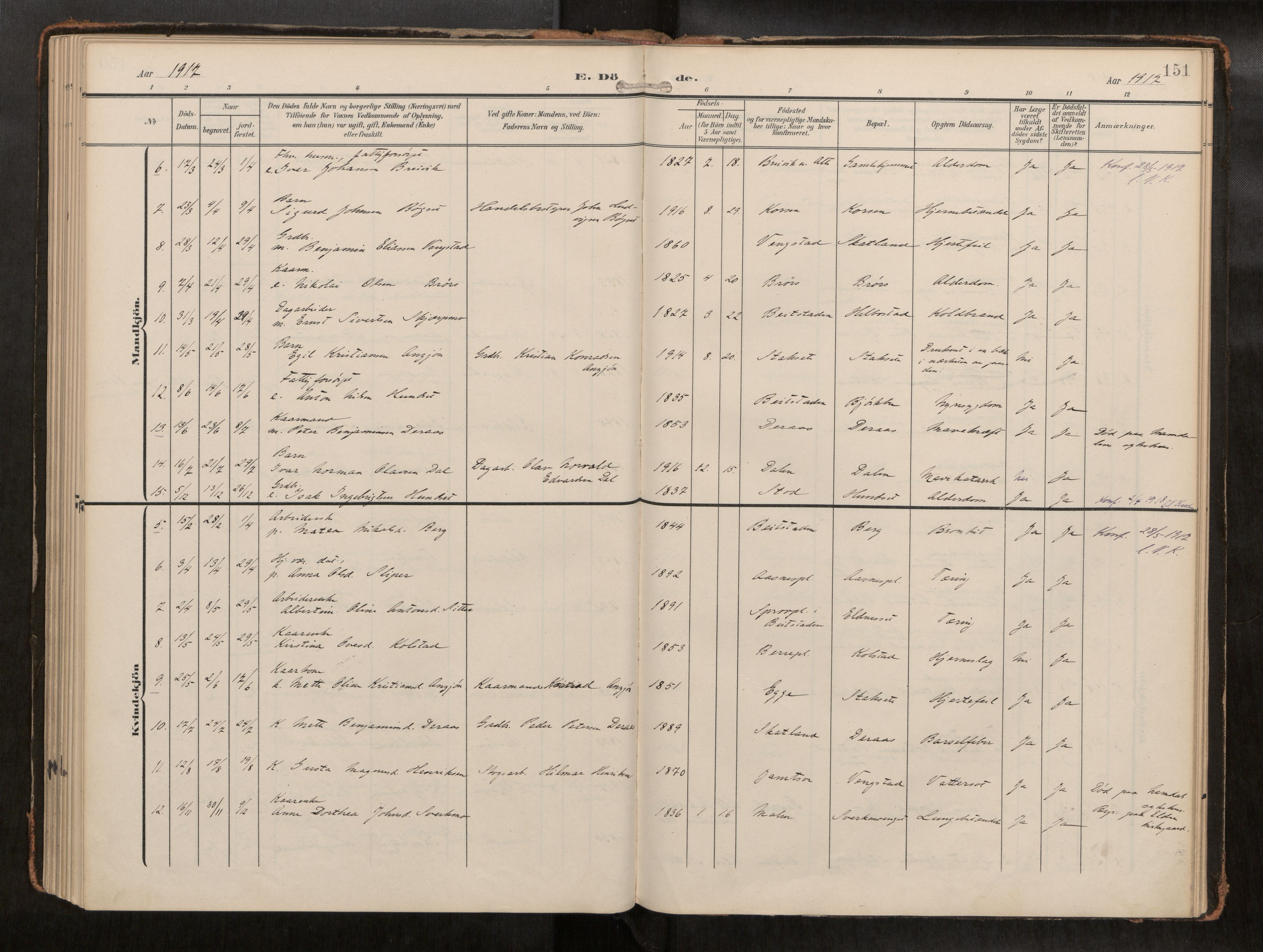 Ministerialprotokoller, klokkerbøker og fødselsregistre - Nord-Trøndelag, AV/SAT-A-1458/742/L0409a: Parish register (official) no. 742A03, 1906-1924, p. 151