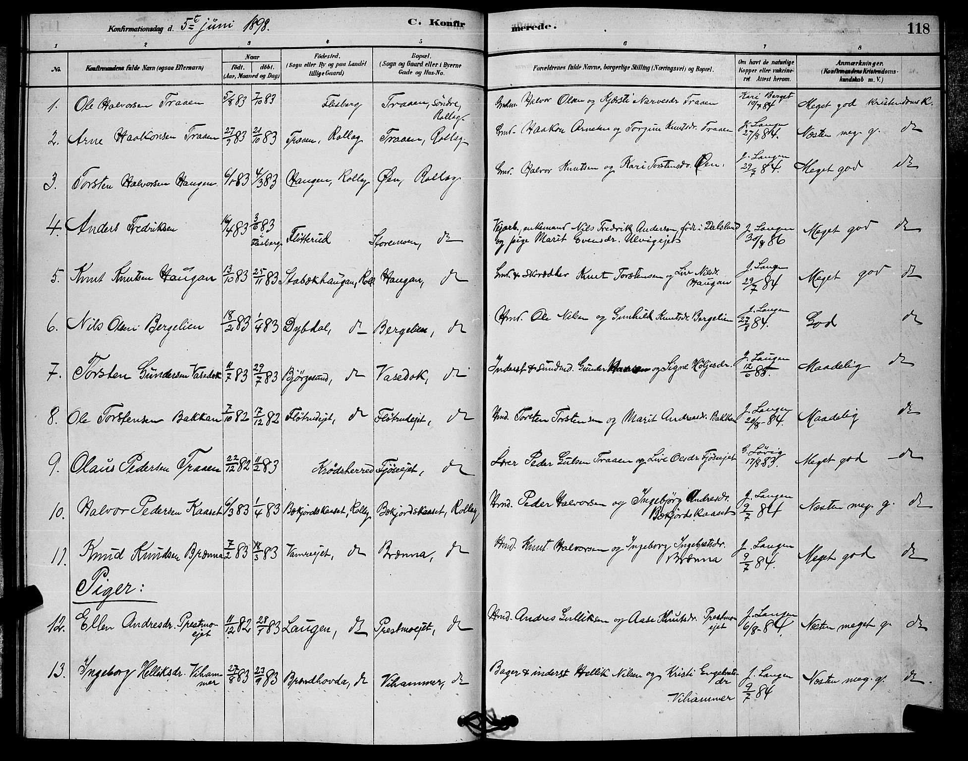 Rollag kirkebøker, AV/SAKO-A-240/G/Ga/L0004: Parish register (copy) no. I 4, 1878-1903, p. 118