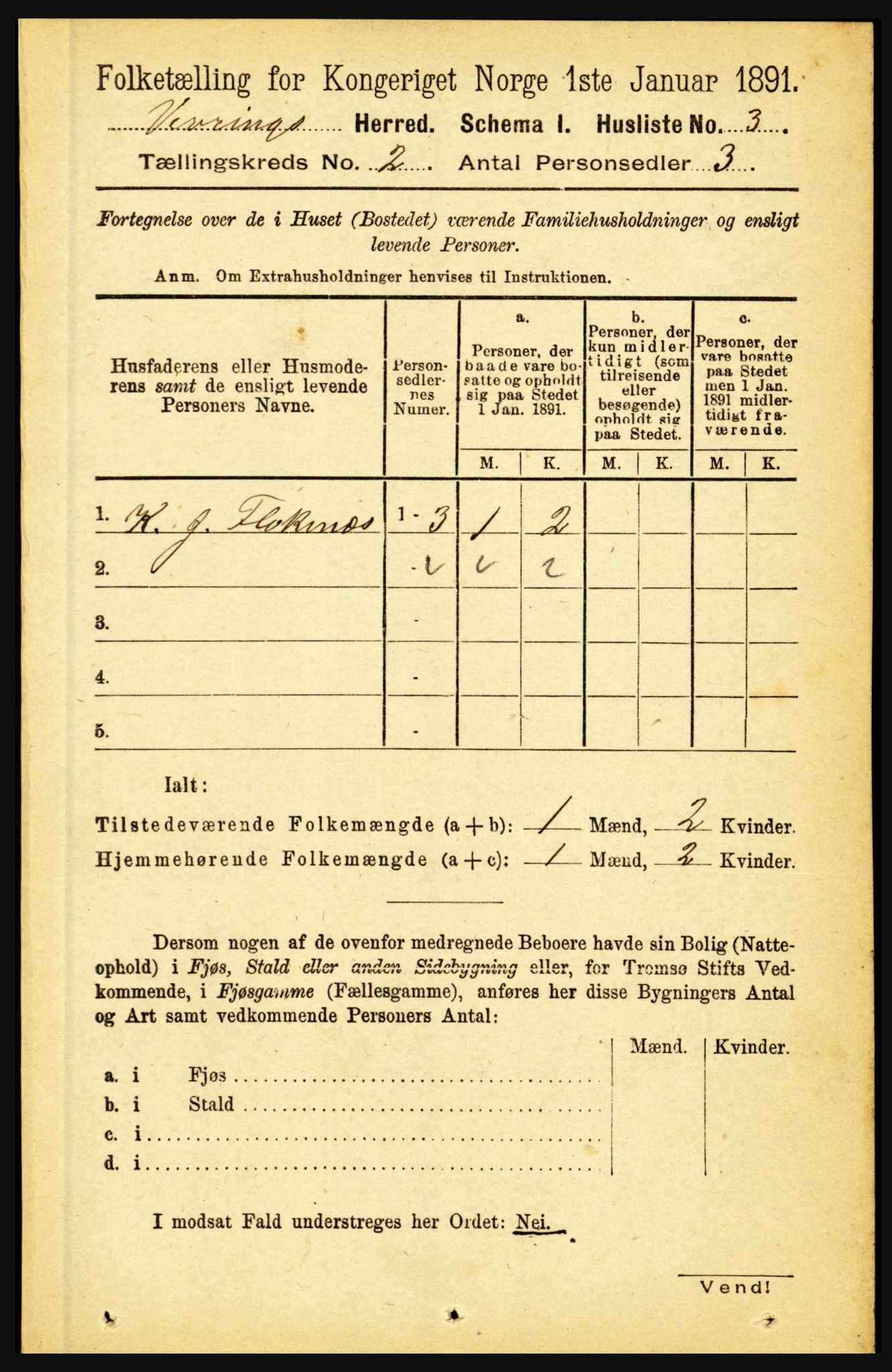 RA, 1891 census for 1434 Vevring, 1891, p. 373