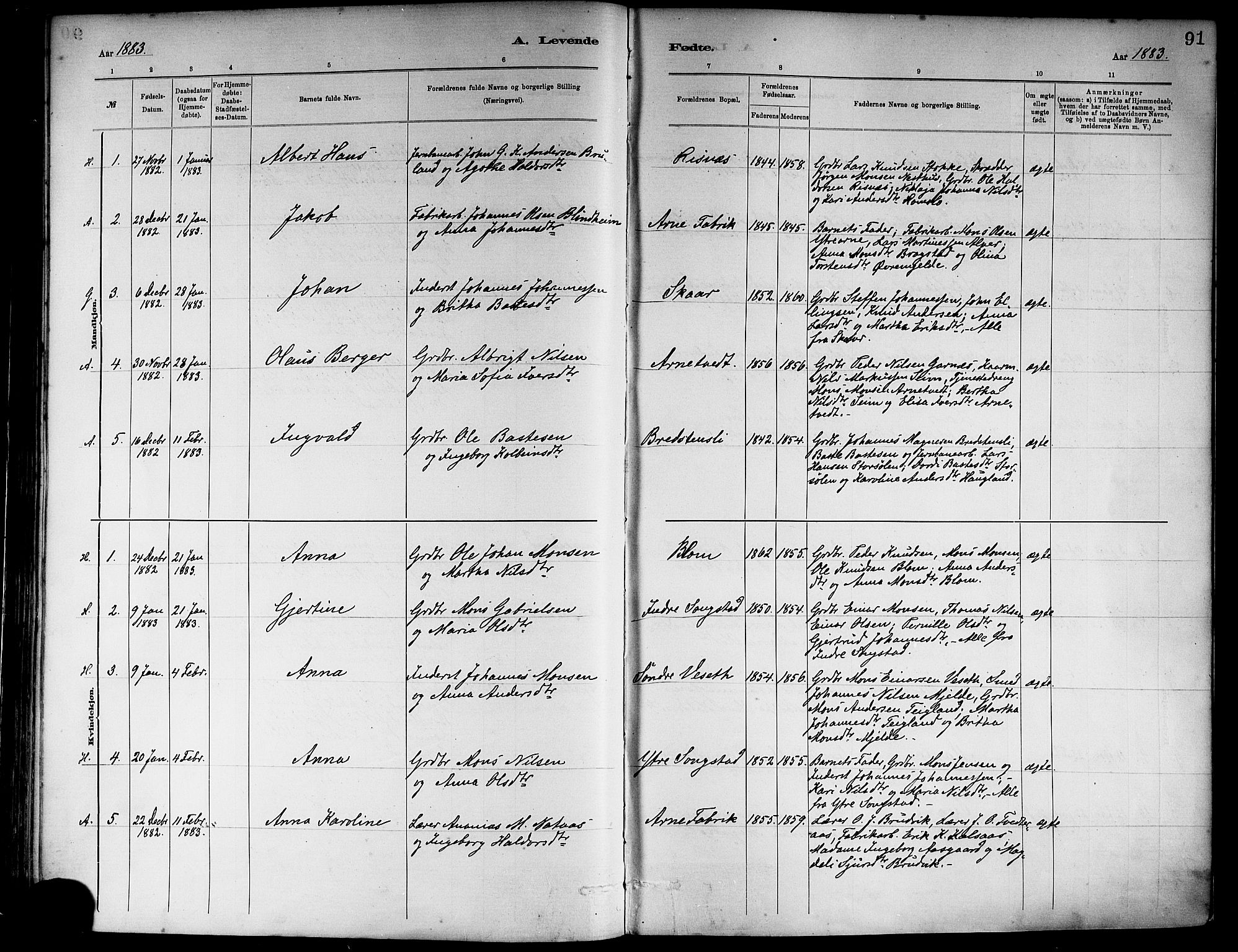Haus sokneprestembete, AV/SAB-A-75601/H/Haa: Parish register (official) no. A 19I, 1878-1886, p. 91