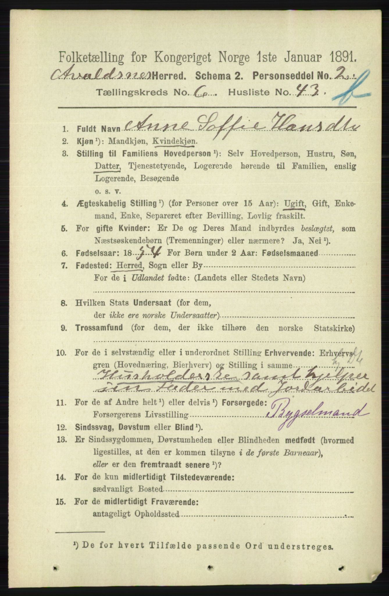 RA, 1891 census for 1147 Avaldsnes, 1891, p. 3480