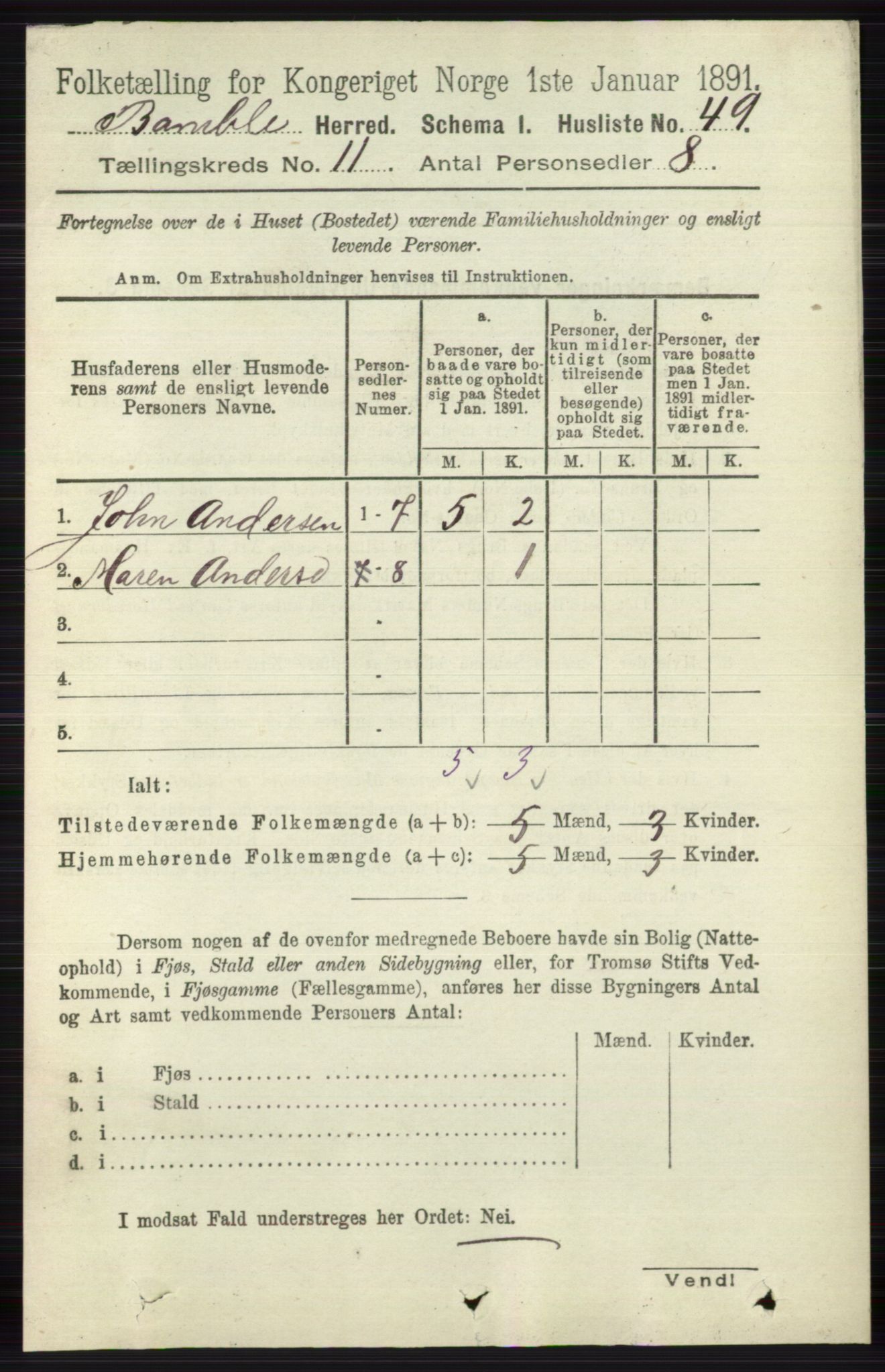 RA, 1891 census for 0814 Bamble, 1891, p. 6266