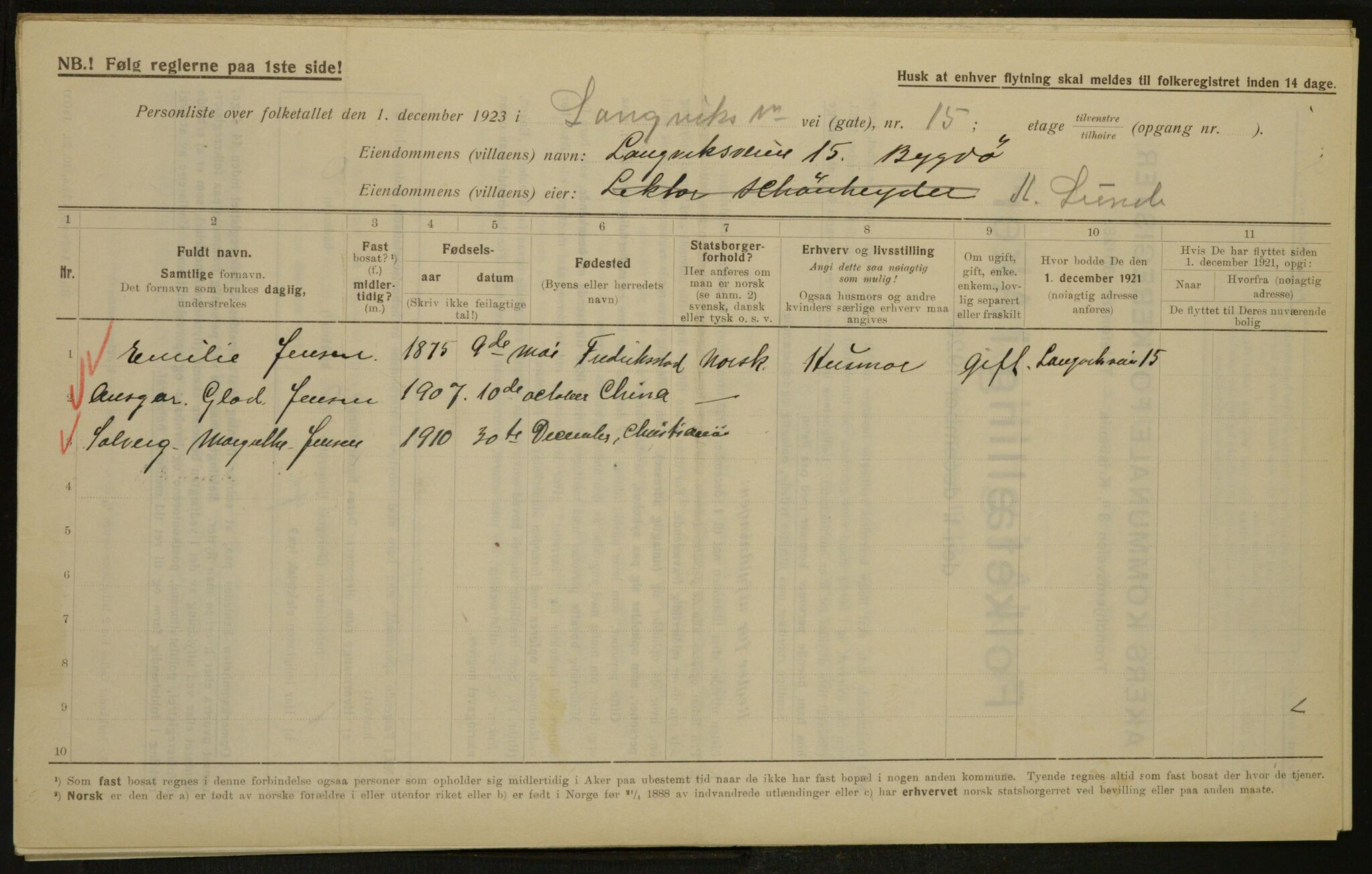 , Municipal Census 1923 for Aker, 1923, p. 3376