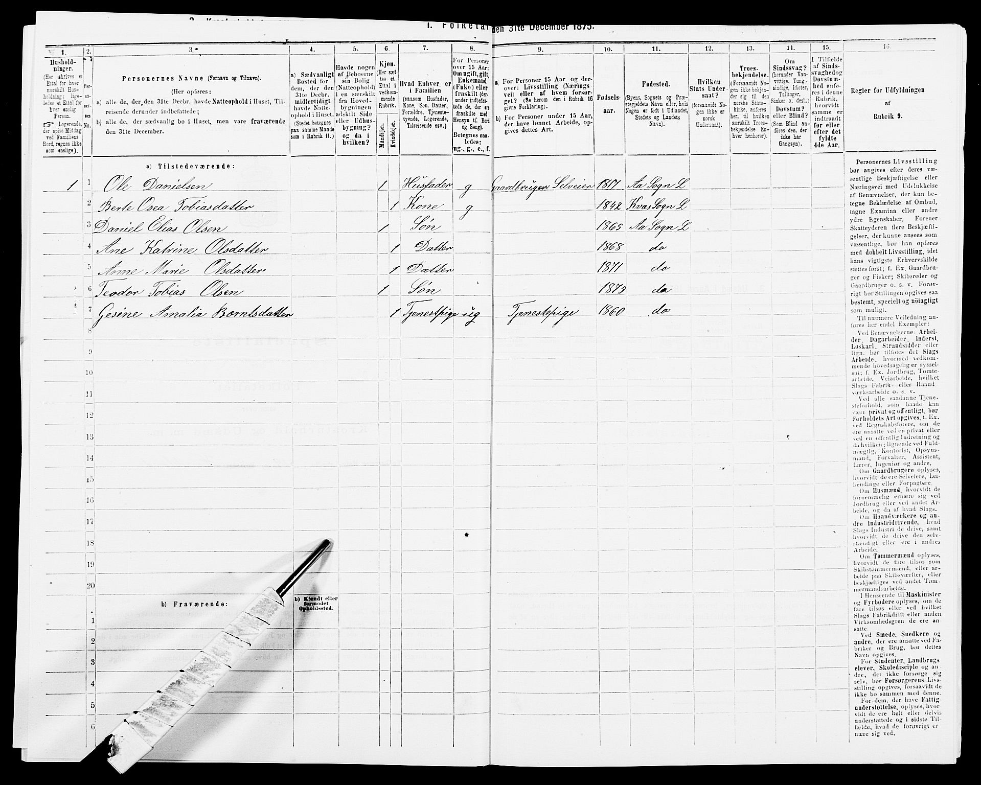 SAK, 1875 census for 1032P Lyngdal, 1875, p. 1114