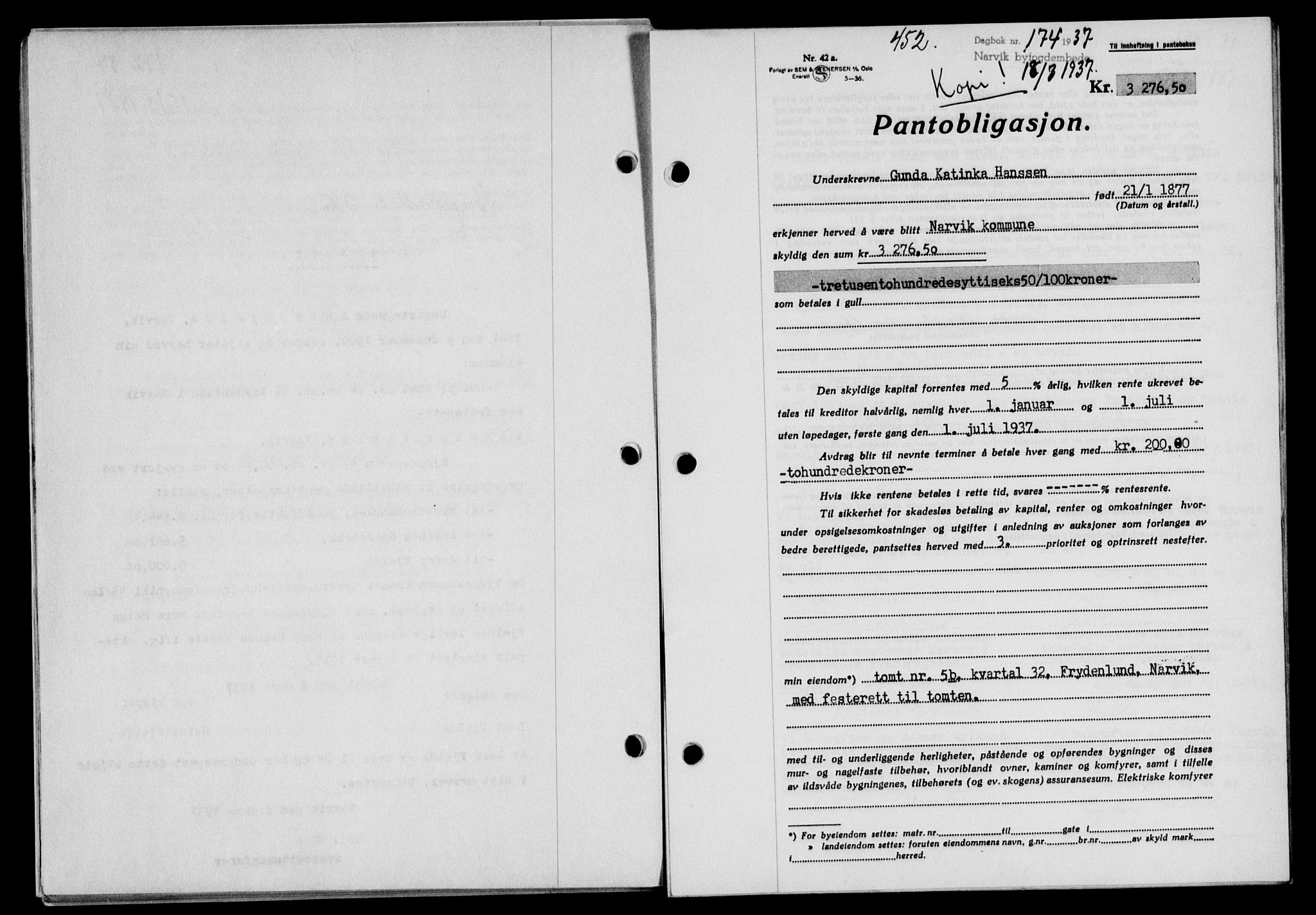 Narvik sorenskriveri, SAT/A-0002/1/2/2C/2Ca/L0011: Mortgage book no. 14, 1935-1937, Deed date: 18.03.1937