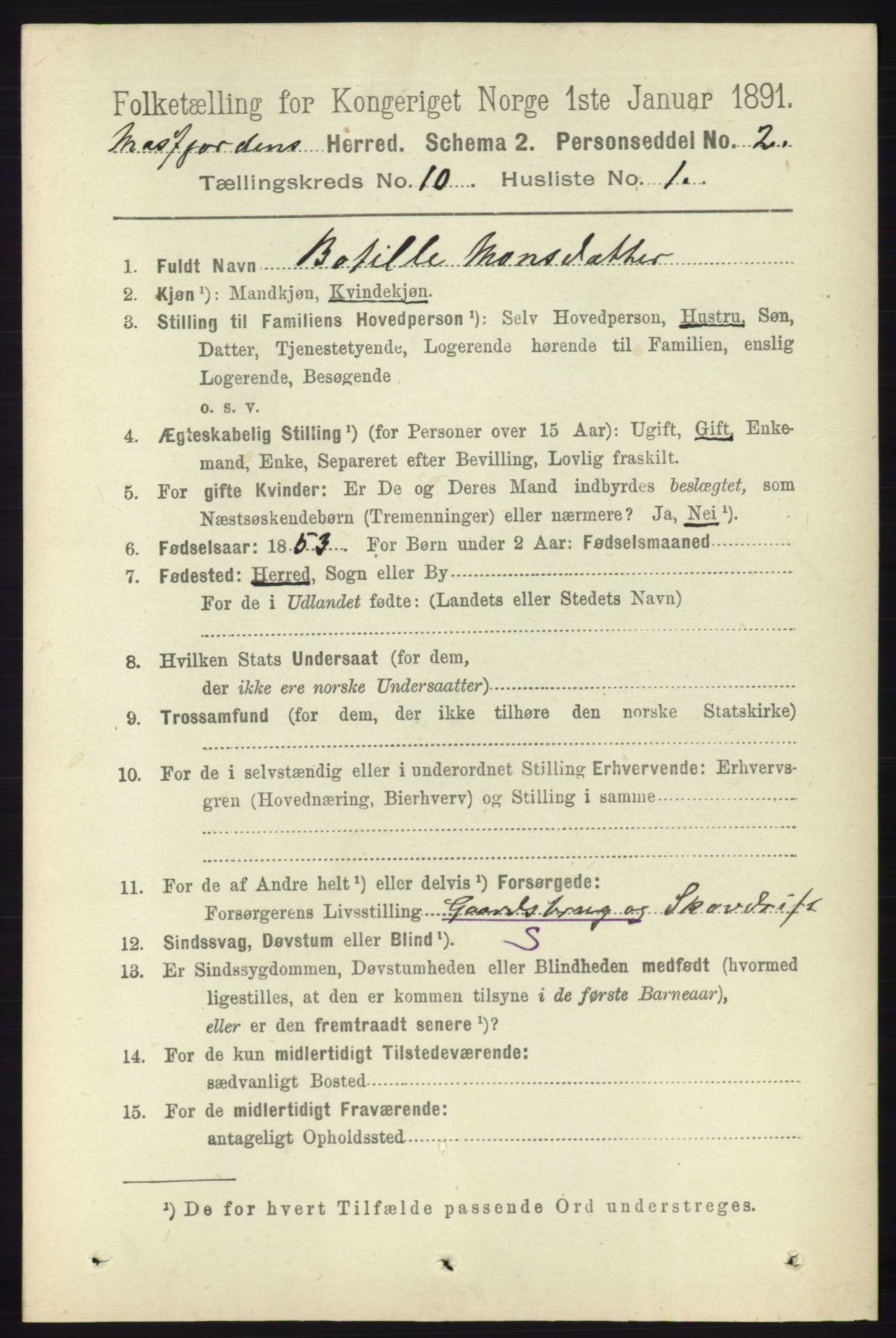 RA, 1891 census for 1266 Masfjorden, 1891, p. 2003