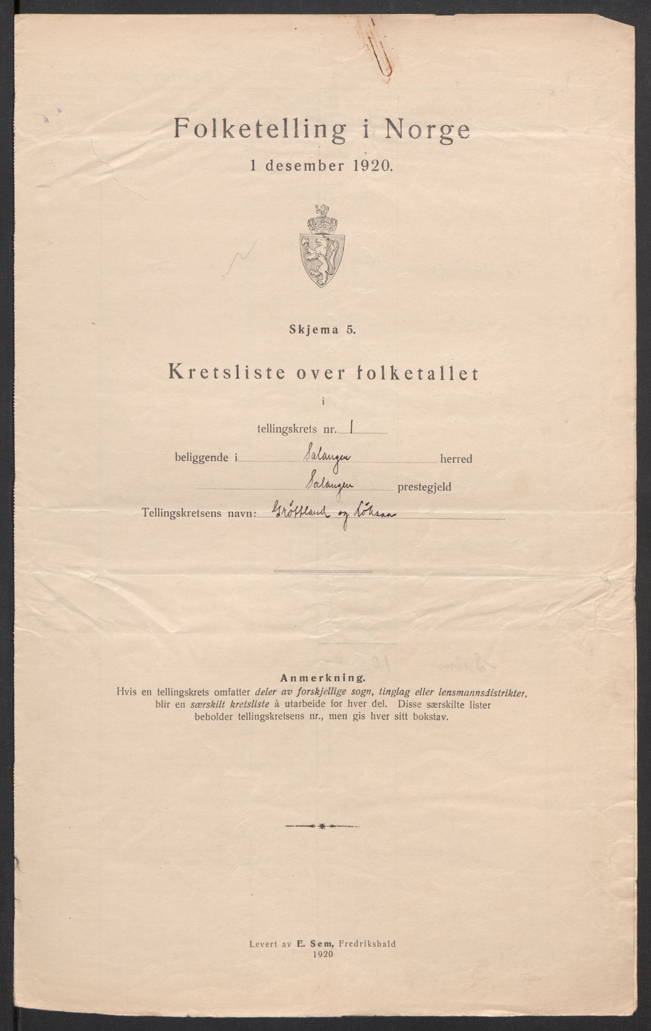 SATØ, 1920 census for Salangen, 1920, p. 6