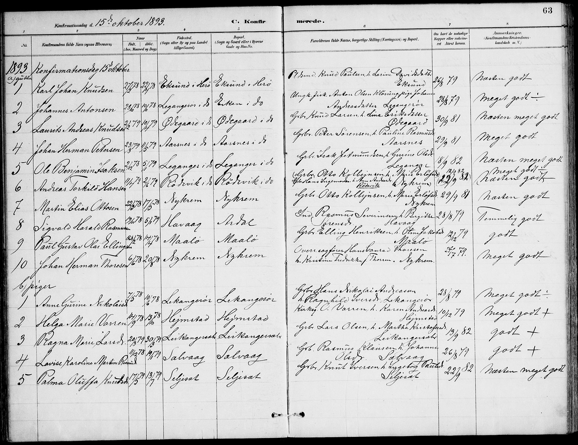 Ministerialprotokoller, klokkerbøker og fødselsregistre - Møre og Romsdal, AV/SAT-A-1454/508/L0095: Parish register (official) no. 508A02, 1887-1920, p. 63