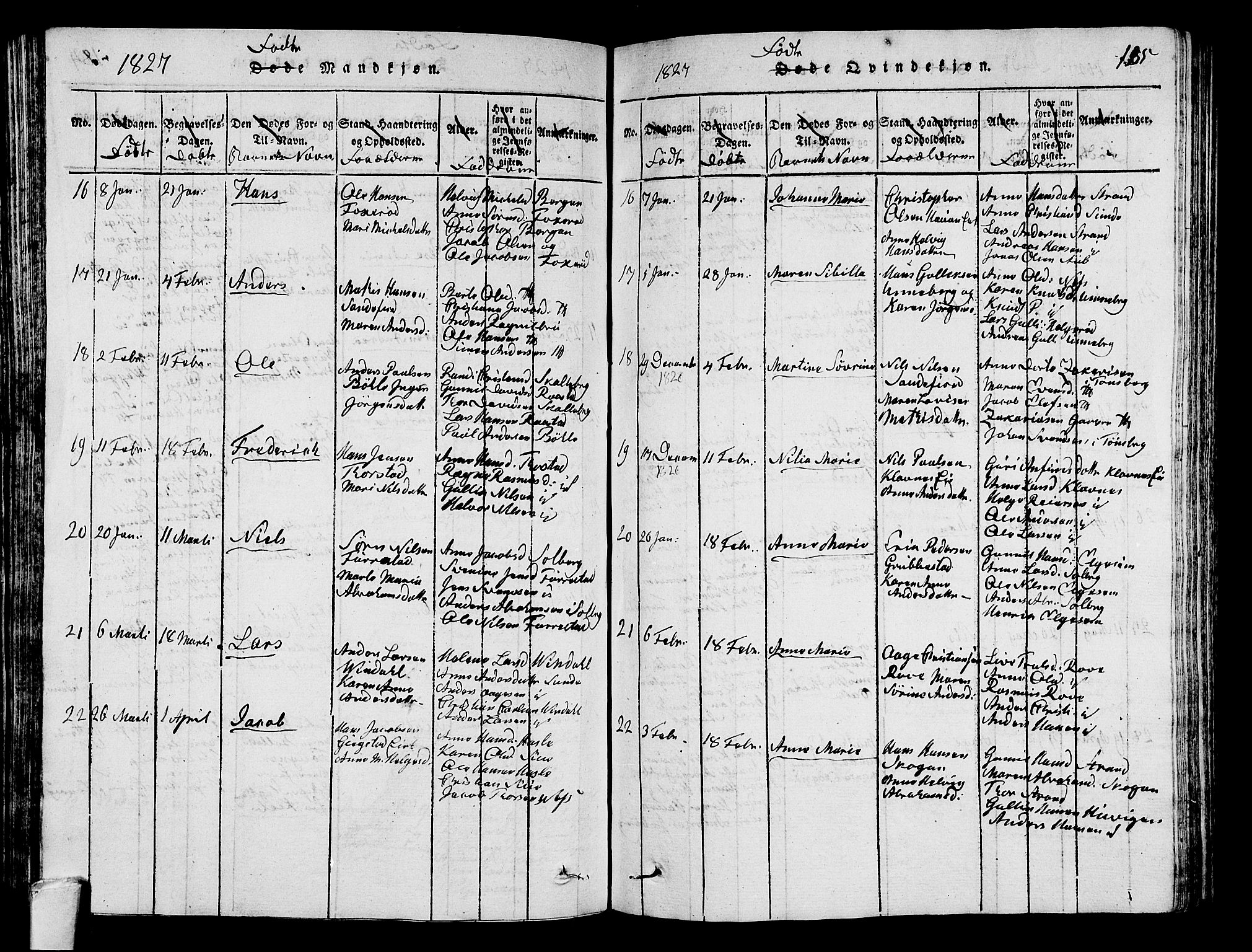 Sandar kirkebøker, SAKO/A-243/G/Ga/L0001: Parish register (copy) no. 1, 1814-1835, p. 185