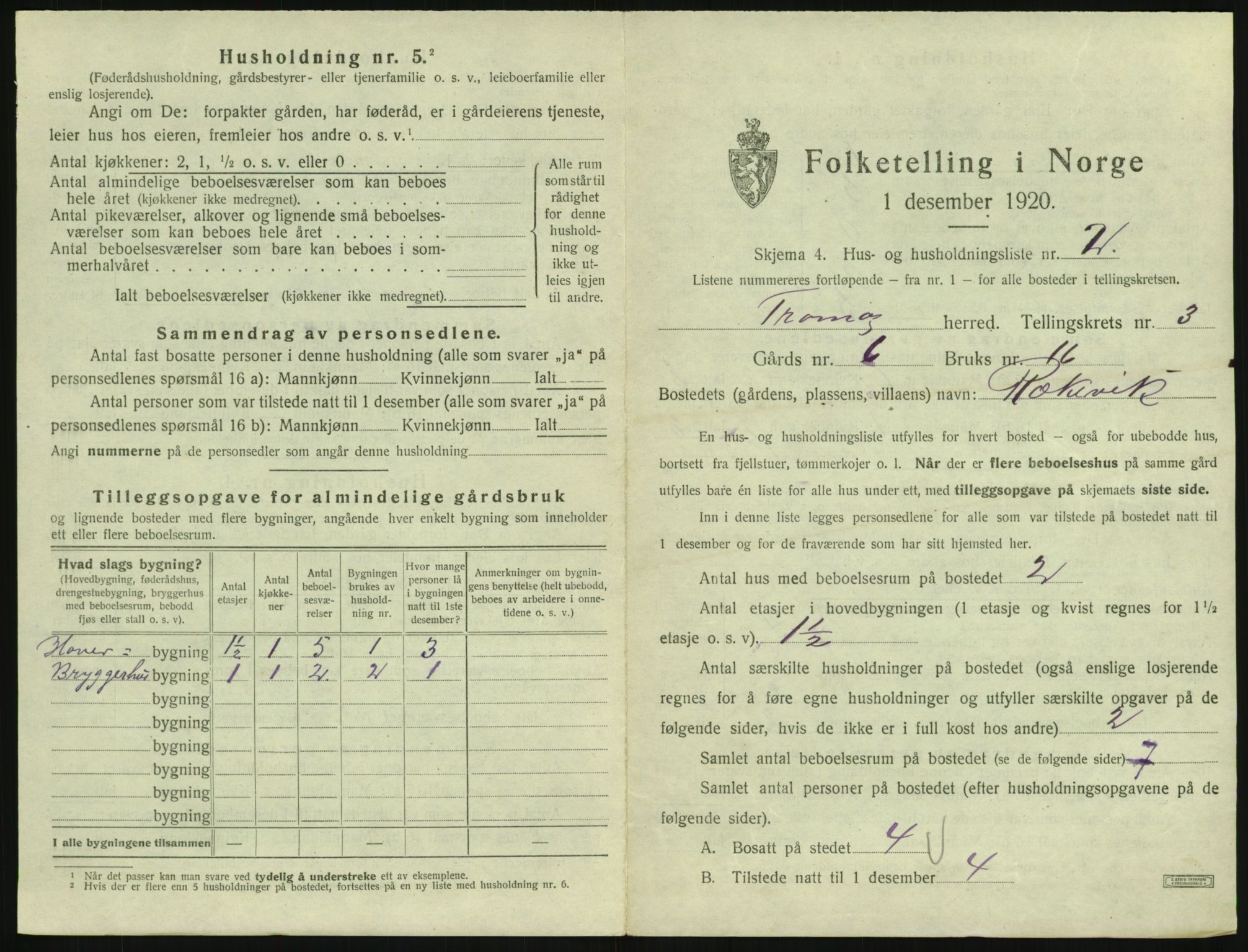 SAK, 1920 census for Tromøy, 1920, p. 233