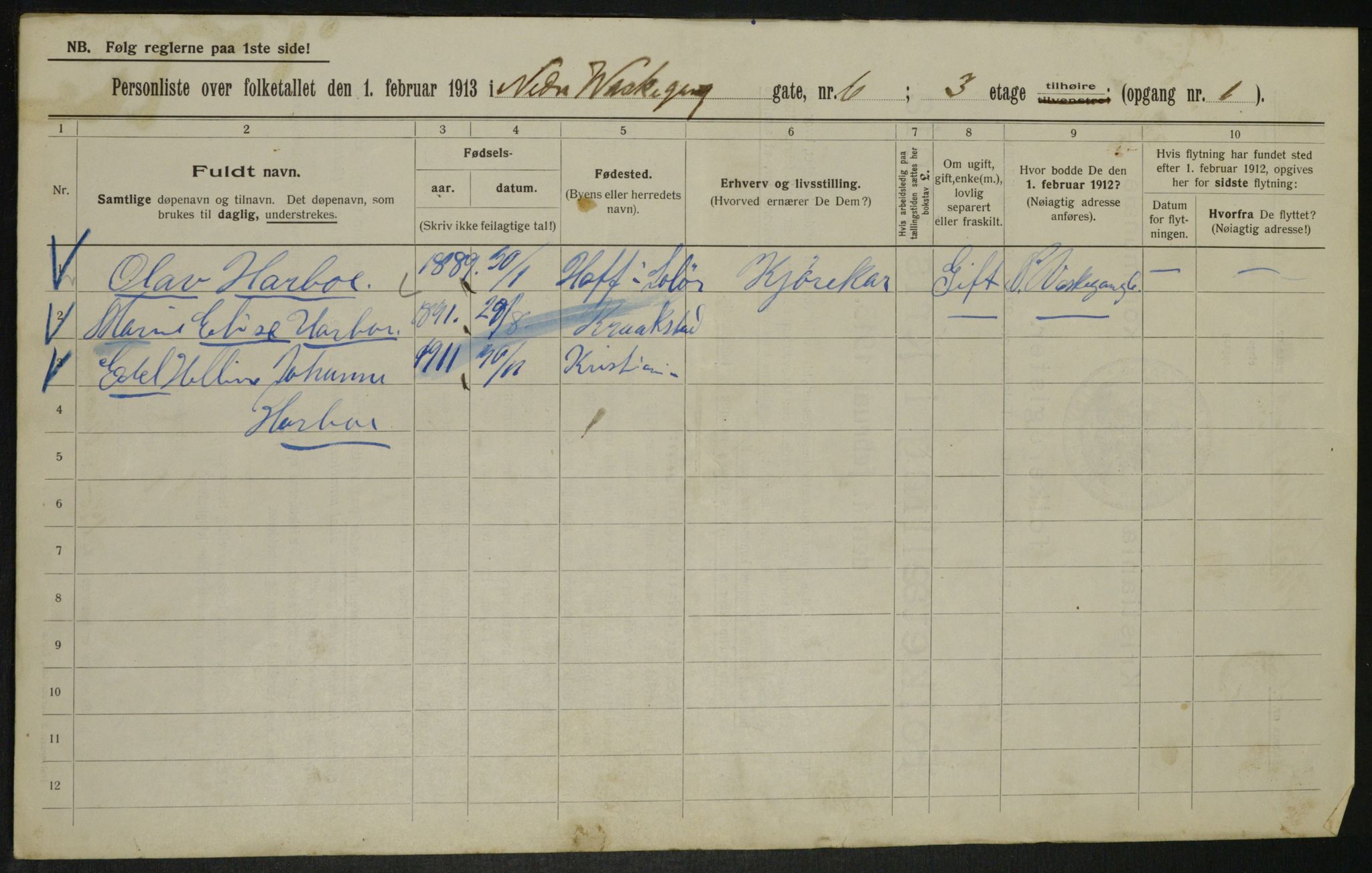 OBA, Municipal Census 1913 for Kristiania, 1913, p. 69513