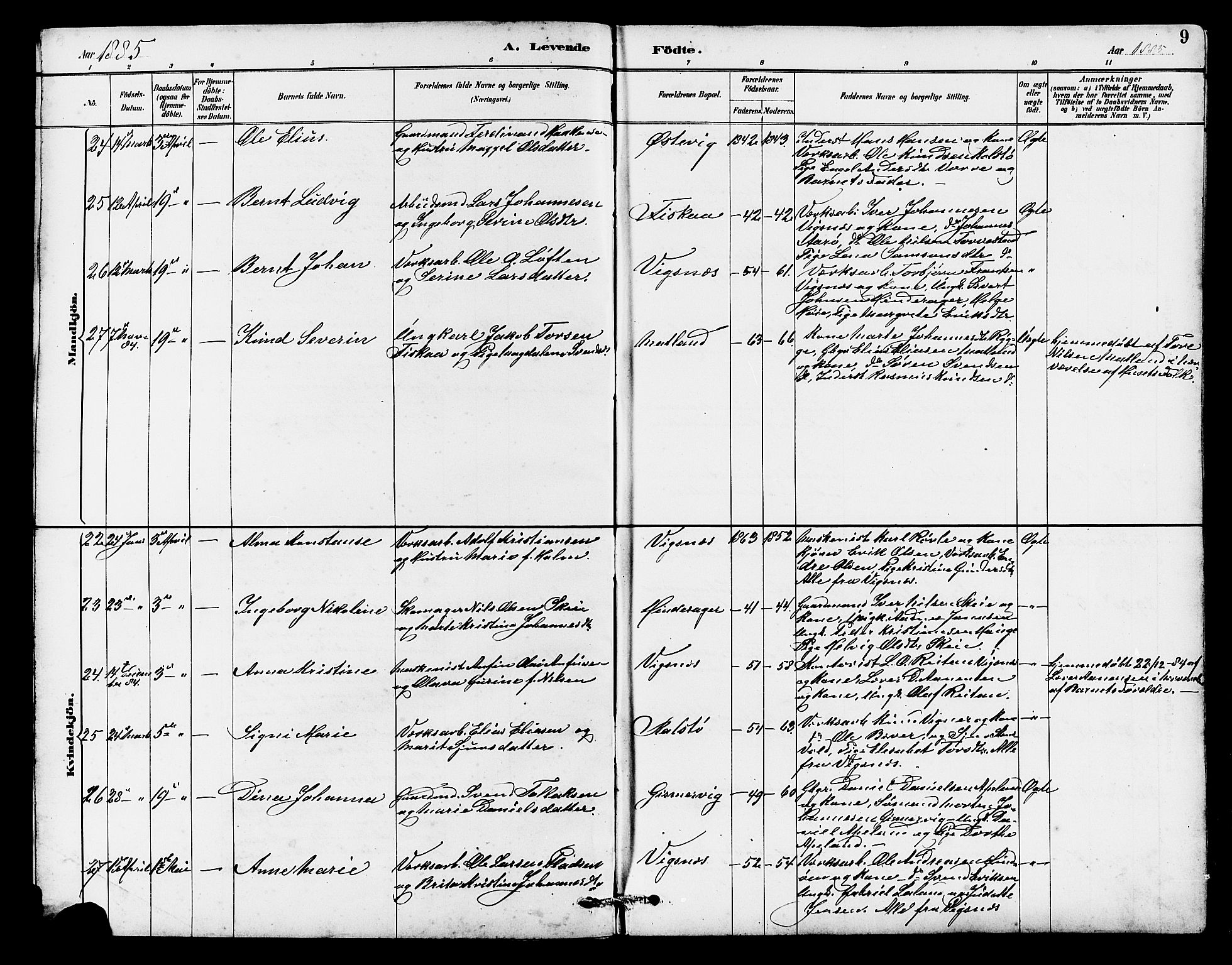 Avaldsnes sokneprestkontor, AV/SAST-A -101851/H/Ha/Hab/L0007: Parish register (copy) no. B 7, 1885-1909, p. 9