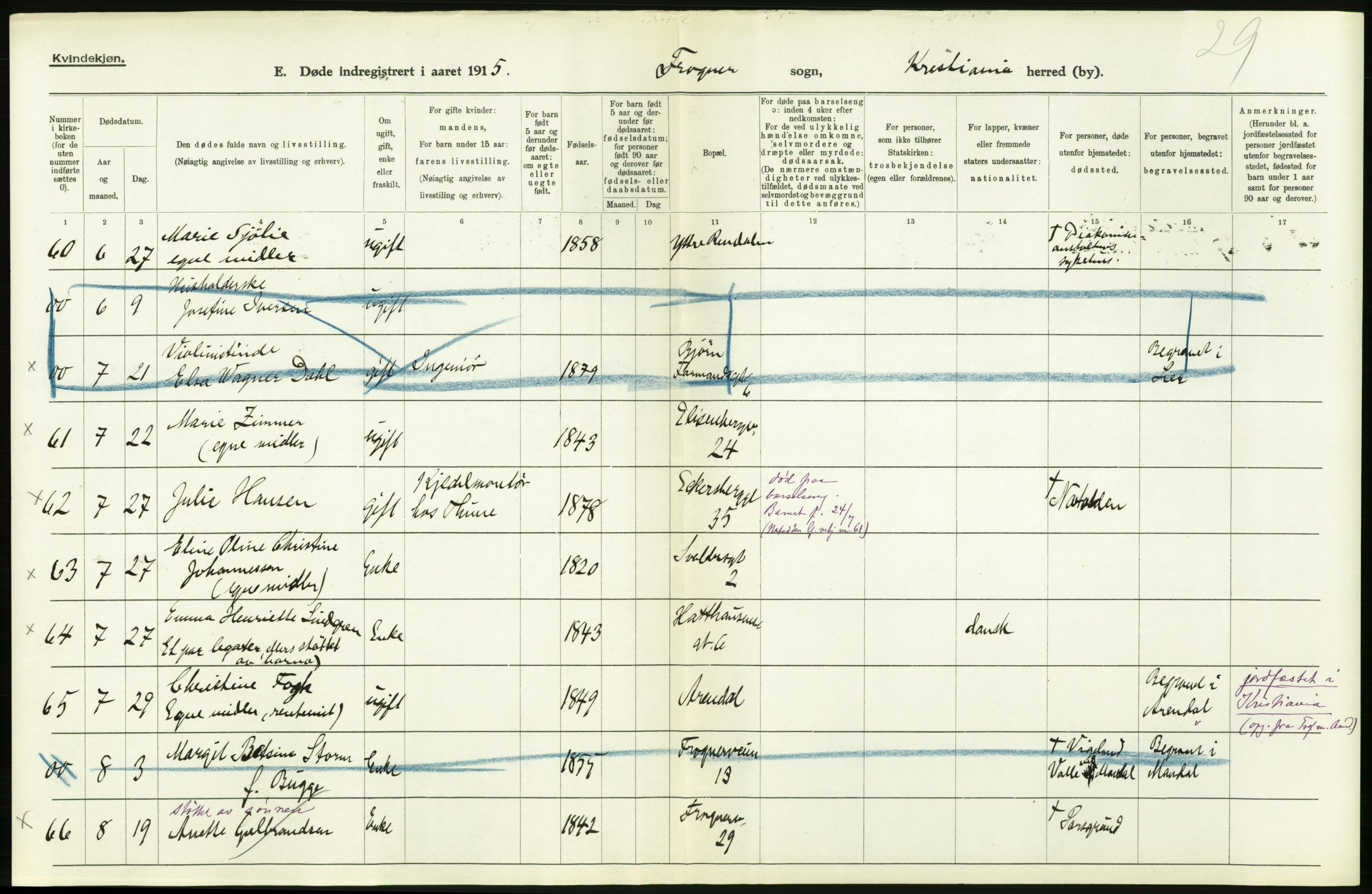 Statistisk sentralbyrå, Sosiodemografiske emner, Befolkning, AV/RA-S-2228/D/Df/Dfb/Dfbe/L0009: Kristiania: Døde., 1915, p. 454