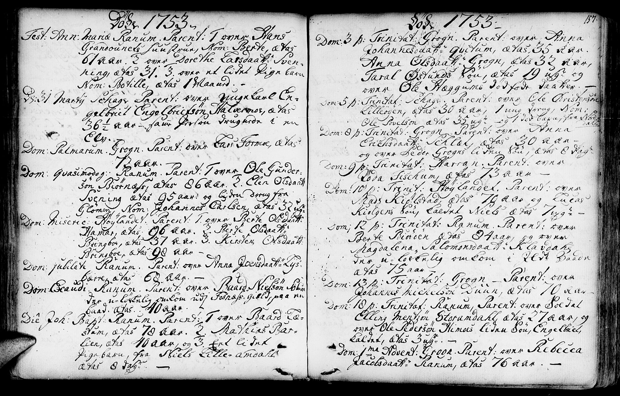 Ministerialprotokoller, klokkerbøker og fødselsregistre - Nord-Trøndelag, SAT/A-1458/764/L0542: Parish register (official) no. 764A02, 1748-1779, p. 157