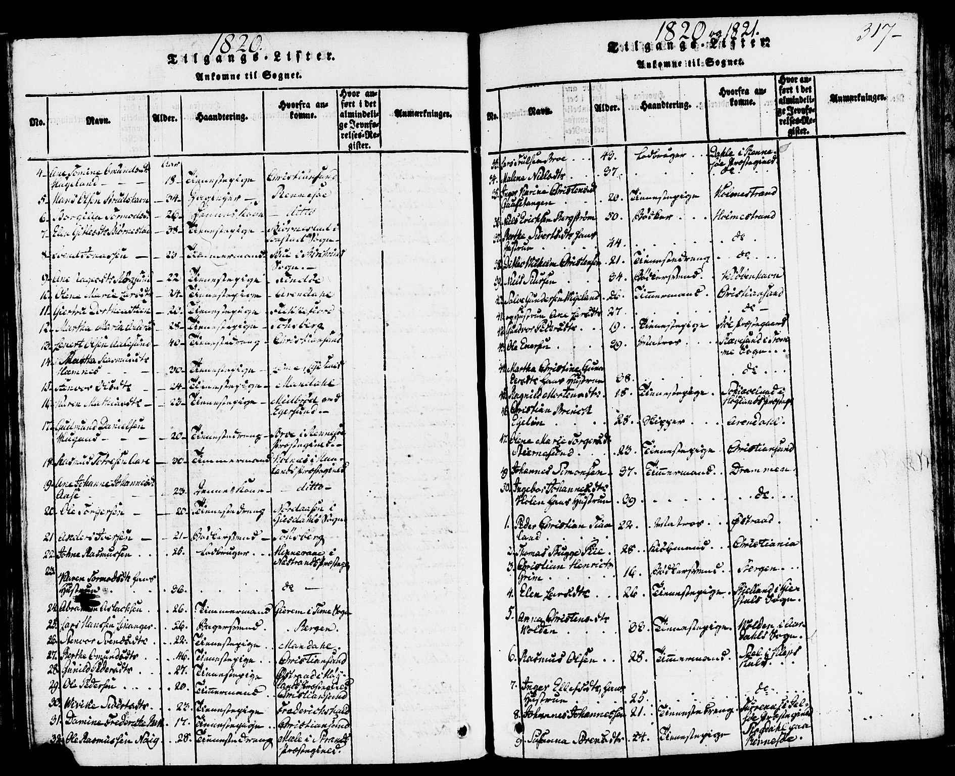 Domkirken sokneprestkontor, SAST/A-101812/001/30/30BB/L0008: Parish register (copy) no. B 8, 1816-1821, p. 317