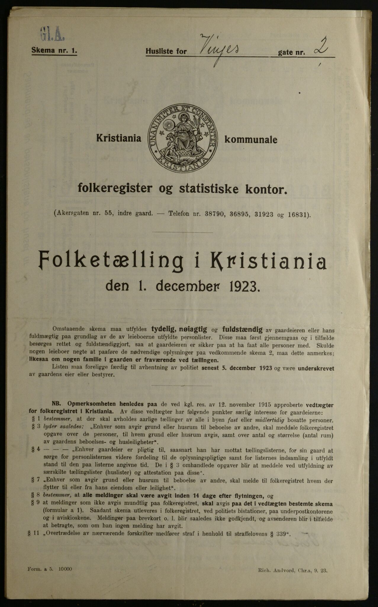 OBA, Municipal Census 1923 for Kristiania, 1923, p. 3982