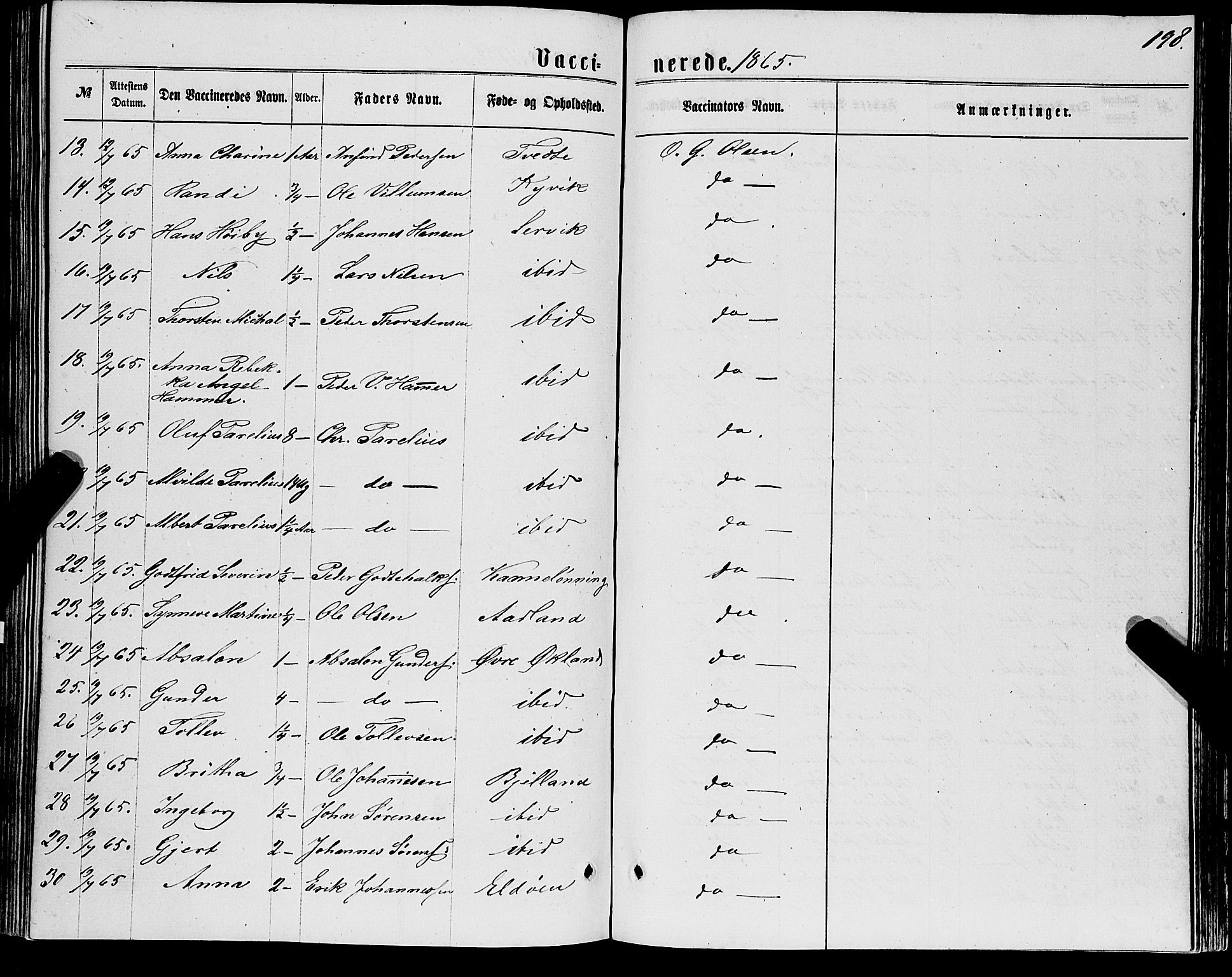 Stord sokneprestembete, AV/SAB-A-78201/H/Haa: Parish register (official) no. B 1, 1862-1877, p. 198