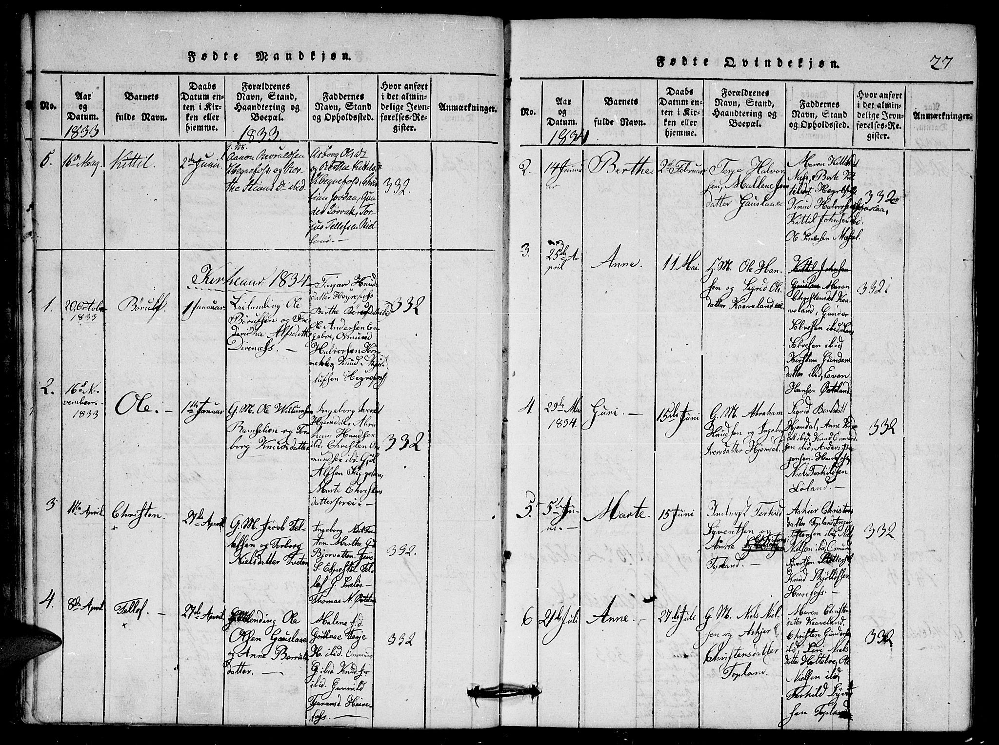 Herefoss sokneprestkontor, AV/SAK-1111-0019/F/Fa/Faa/L0001: Parish register (official) no. A 1, 1816-1860, p. 27