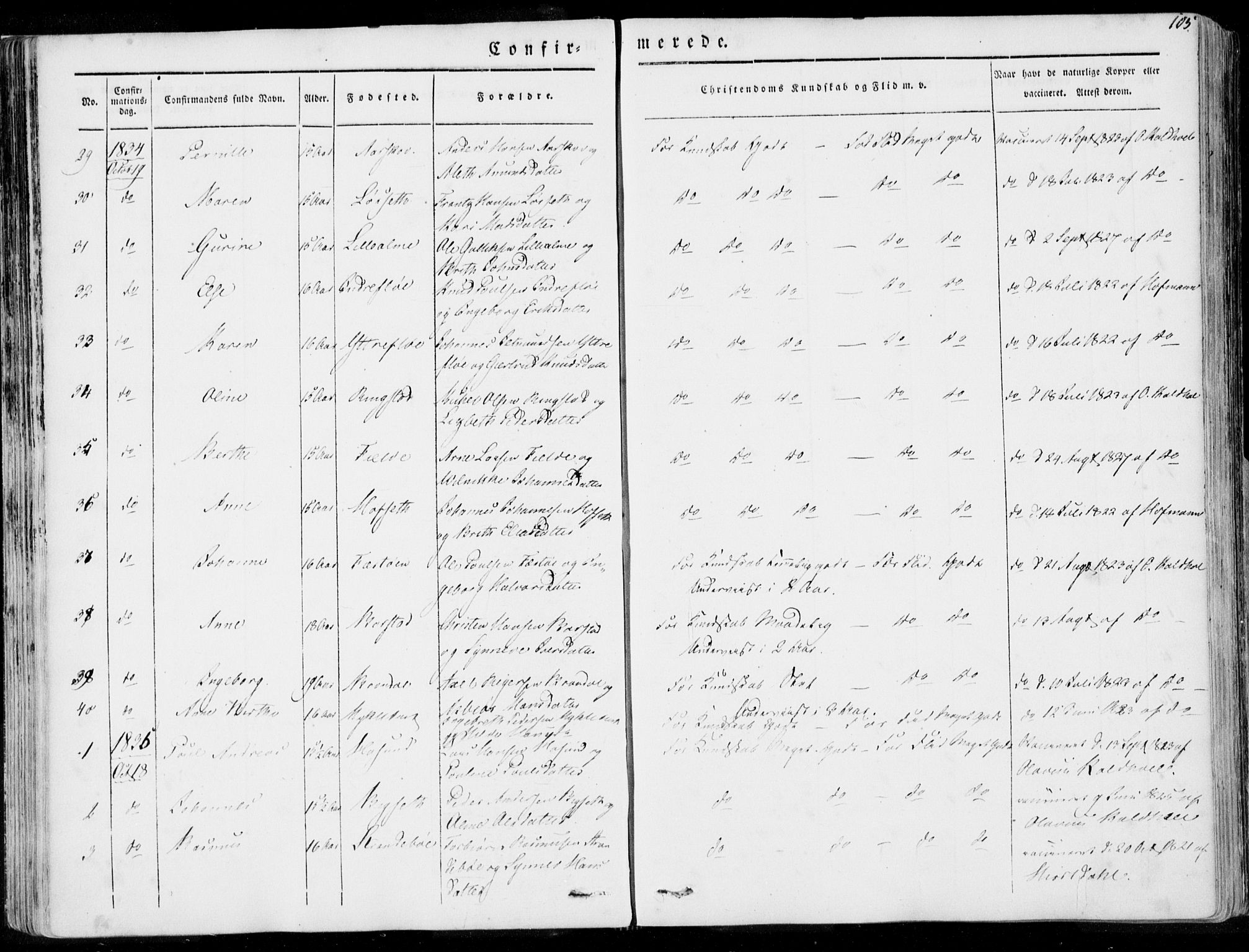 Ministerialprotokoller, klokkerbøker og fødselsregistre - Møre og Romsdal, SAT/A-1454/509/L0104: Parish register (official) no. 509A02, 1833-1847, p. 105