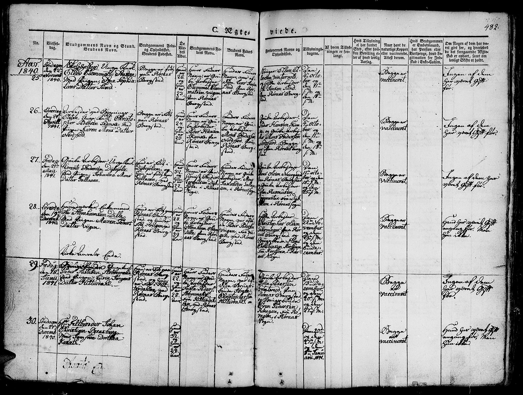 Ministerialprotokoller, klokkerbøker og fødselsregistre - Sør-Trøndelag, SAT/A-1456/681/L0939: Parish register (copy) no. 681C03, 1829-1855, p. 482