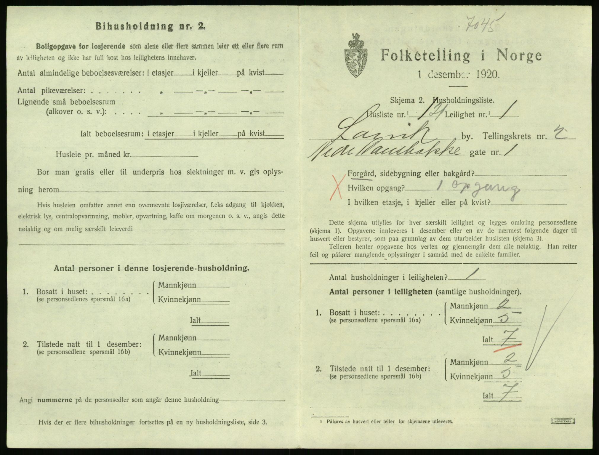 SAKO, 1920 census for Larvik, 1920, p. 3834