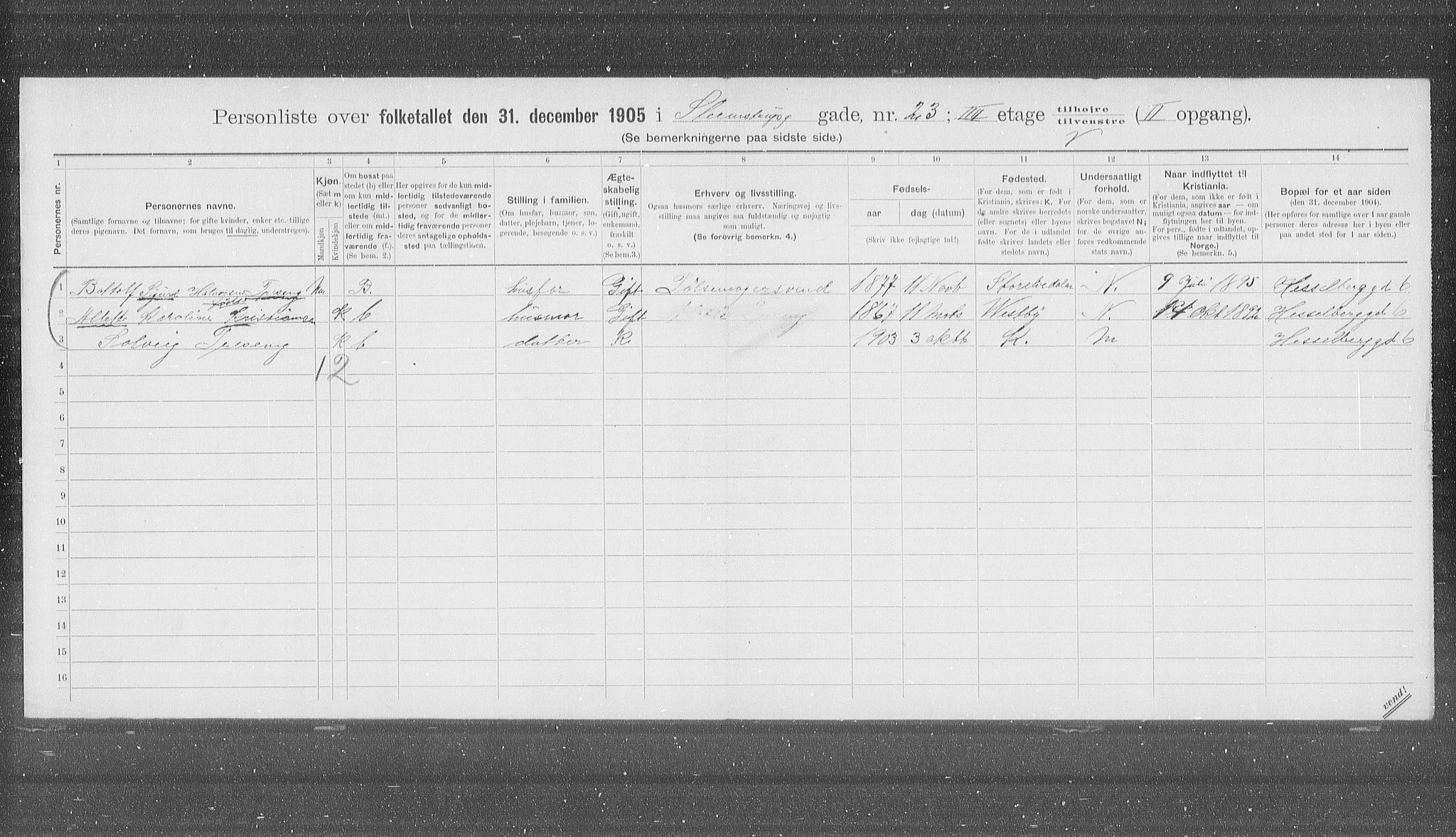 OBA, Municipal Census 1905 for Kristiania, 1905, p. 52908